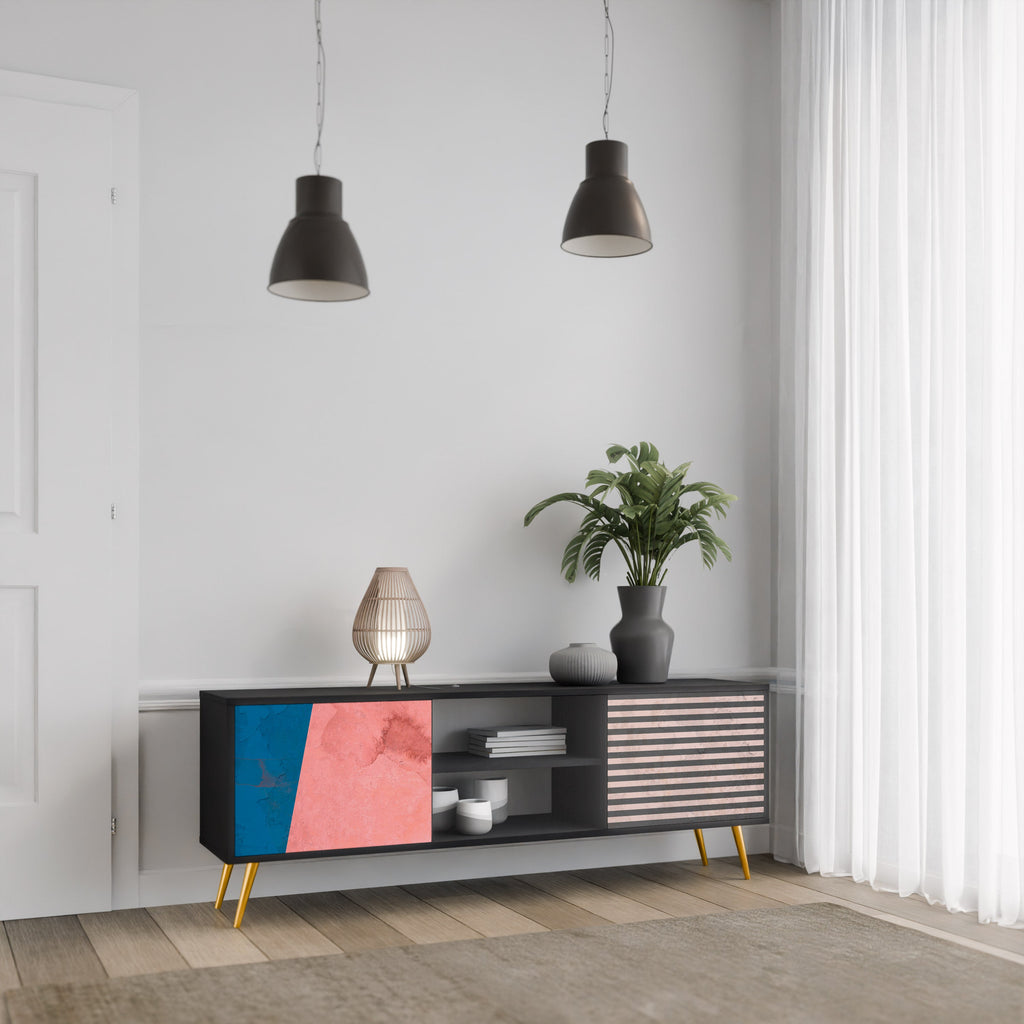 GLAMOROUS STRIPE Móvel de TV com 2 Portas em Acabamento Preto
