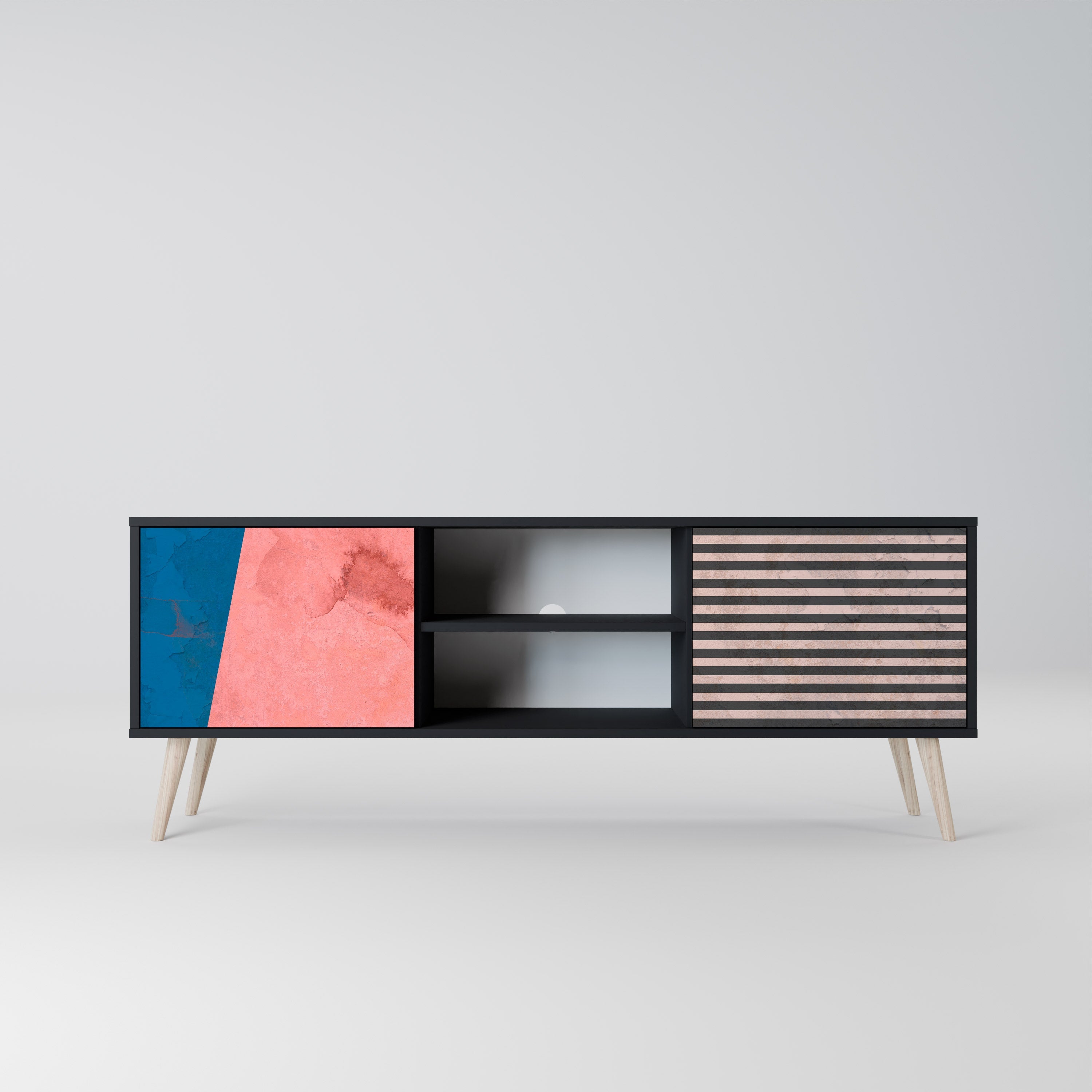 GLAMOROUS STRIPE Móvel de TV com 2 Portas em Acabamento Preto