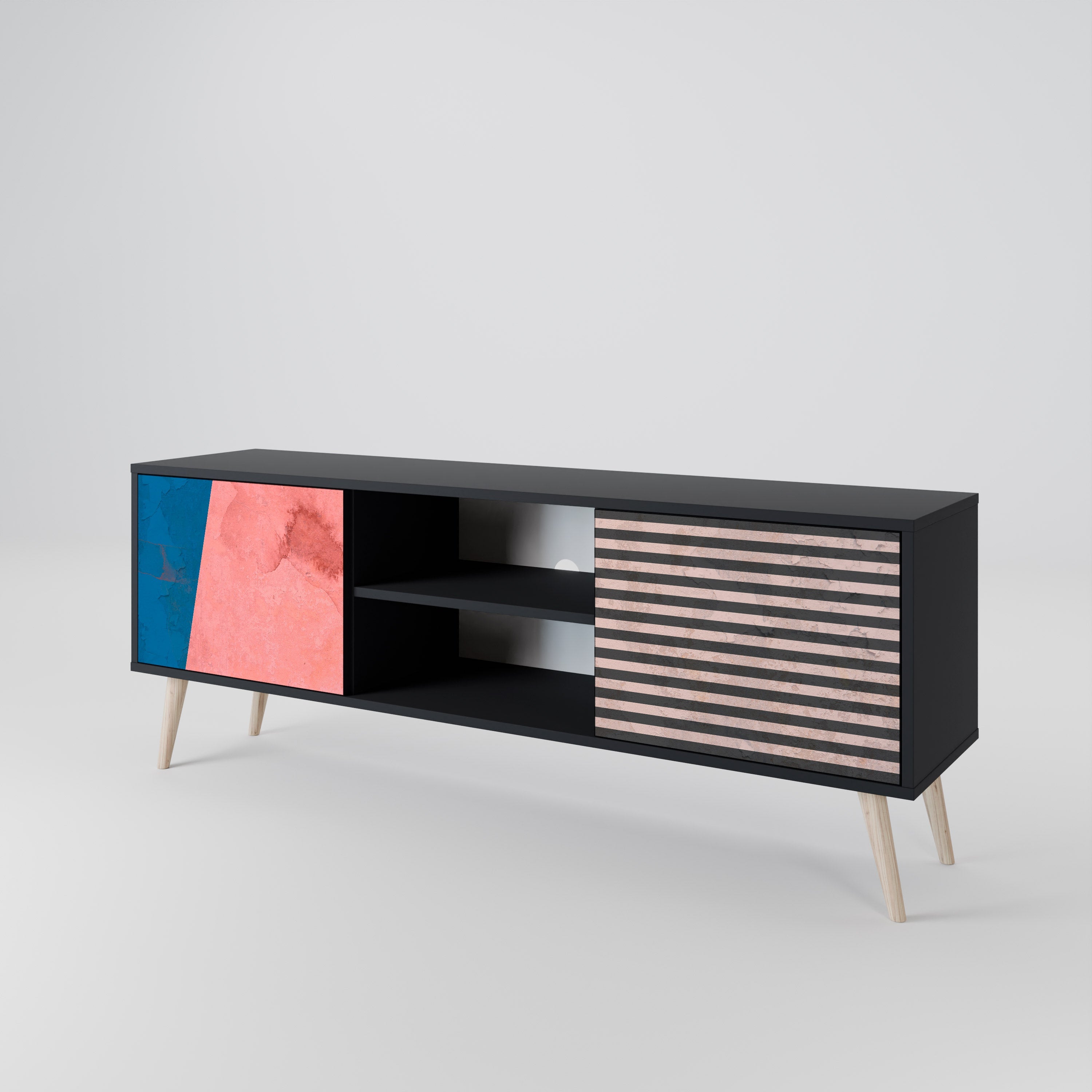 GLAMOROUS STRIPE Móvel de TV com 2 Portas em Acabamento Preto