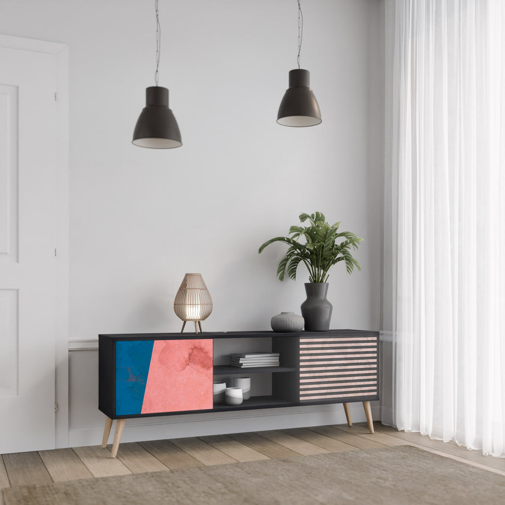 GLAMOROUS STRIPE Móvel de TV com 2 Portas em Acabamento Preto