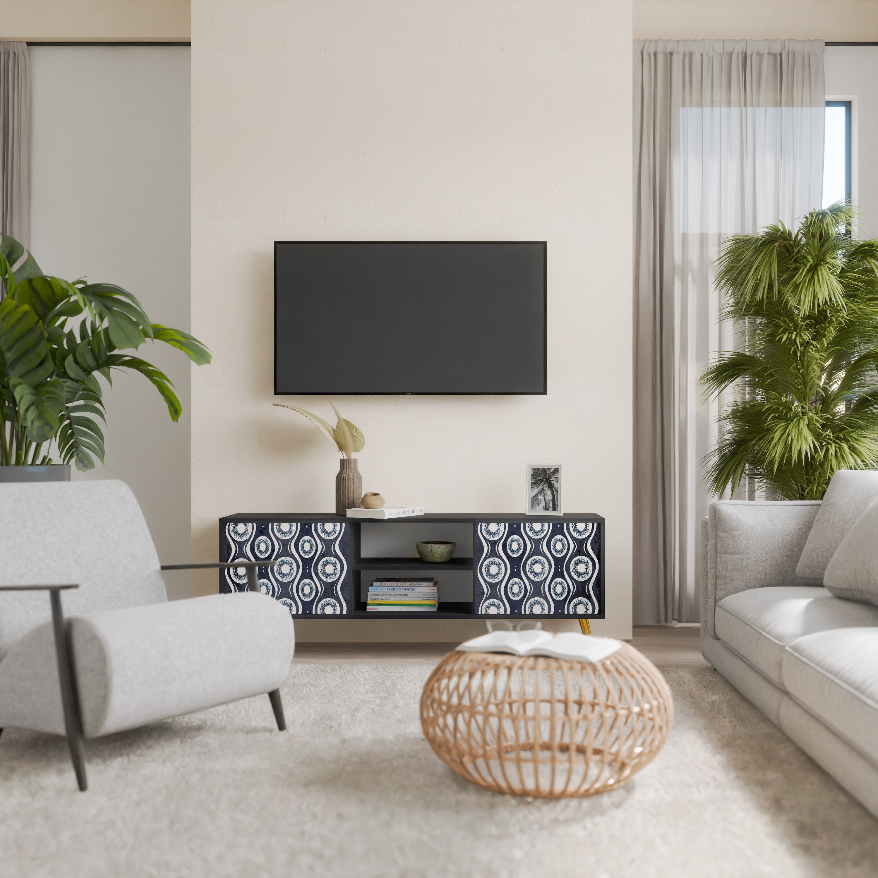 GRAPHITE EYES Móvel de TV com 2 Portas em Acabamento Preto