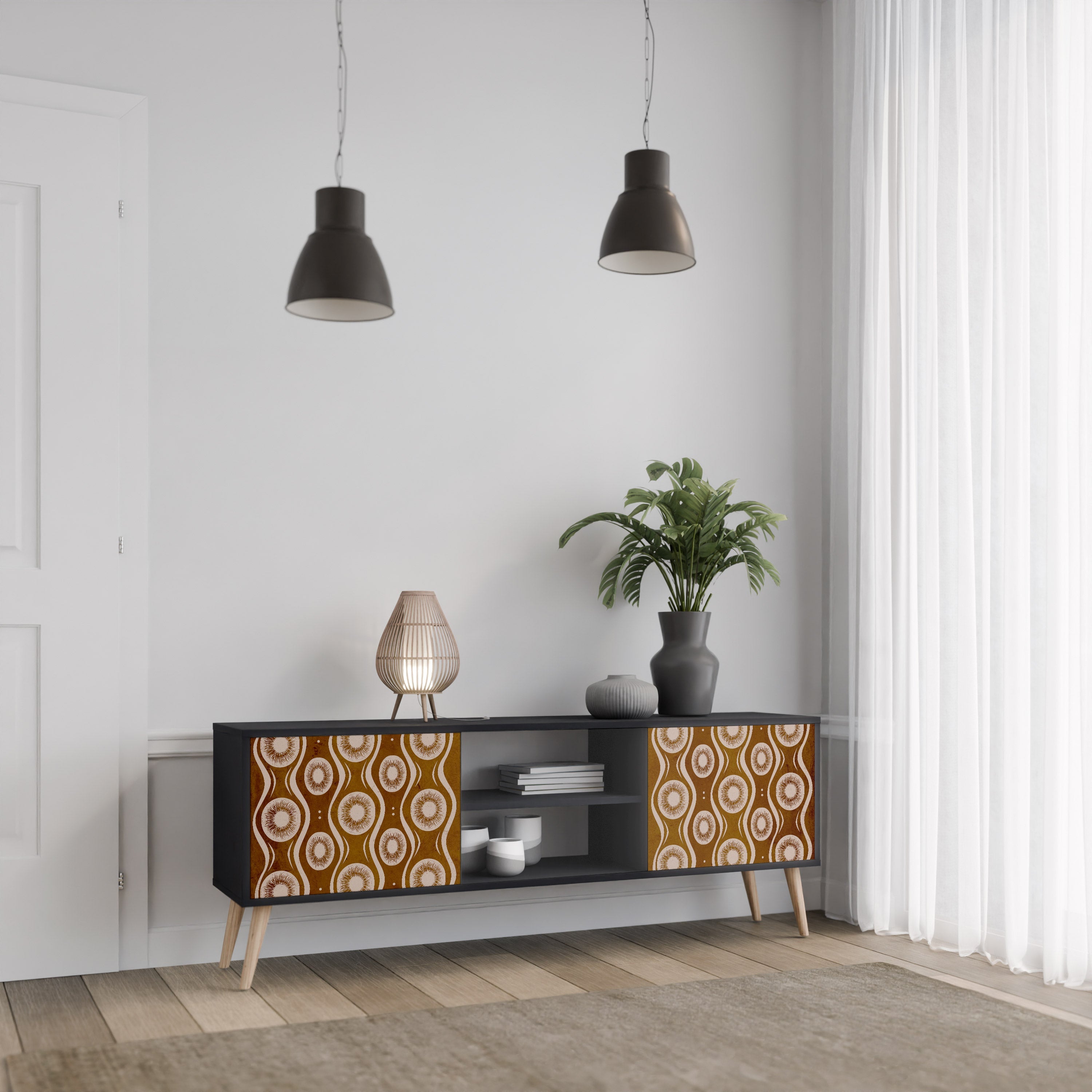 BROWN EYES Móvel de TV com 2 Portas em Acabamento Preto