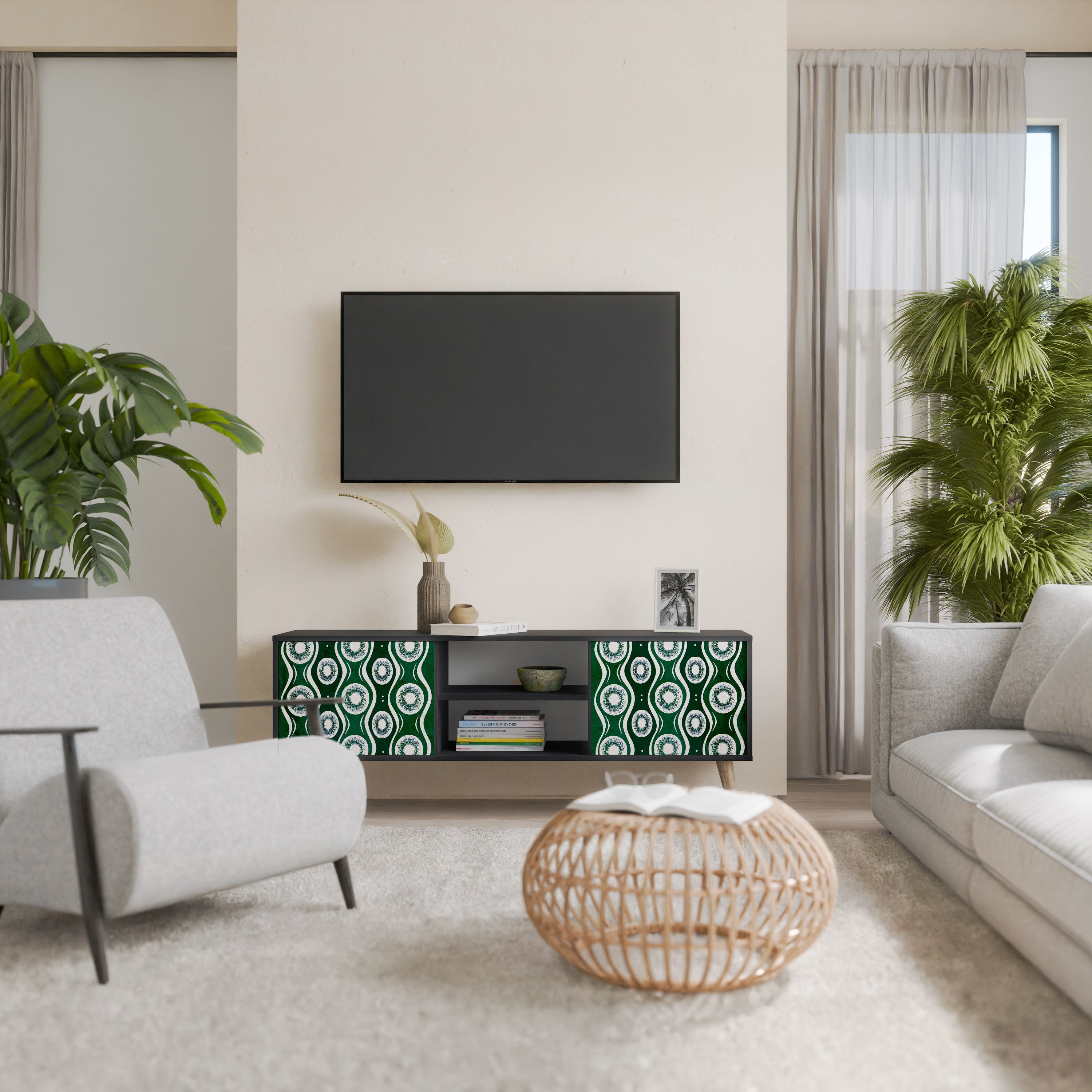 GREEN EYES Móvel de TV com 2 Portas em Acabamento Preto