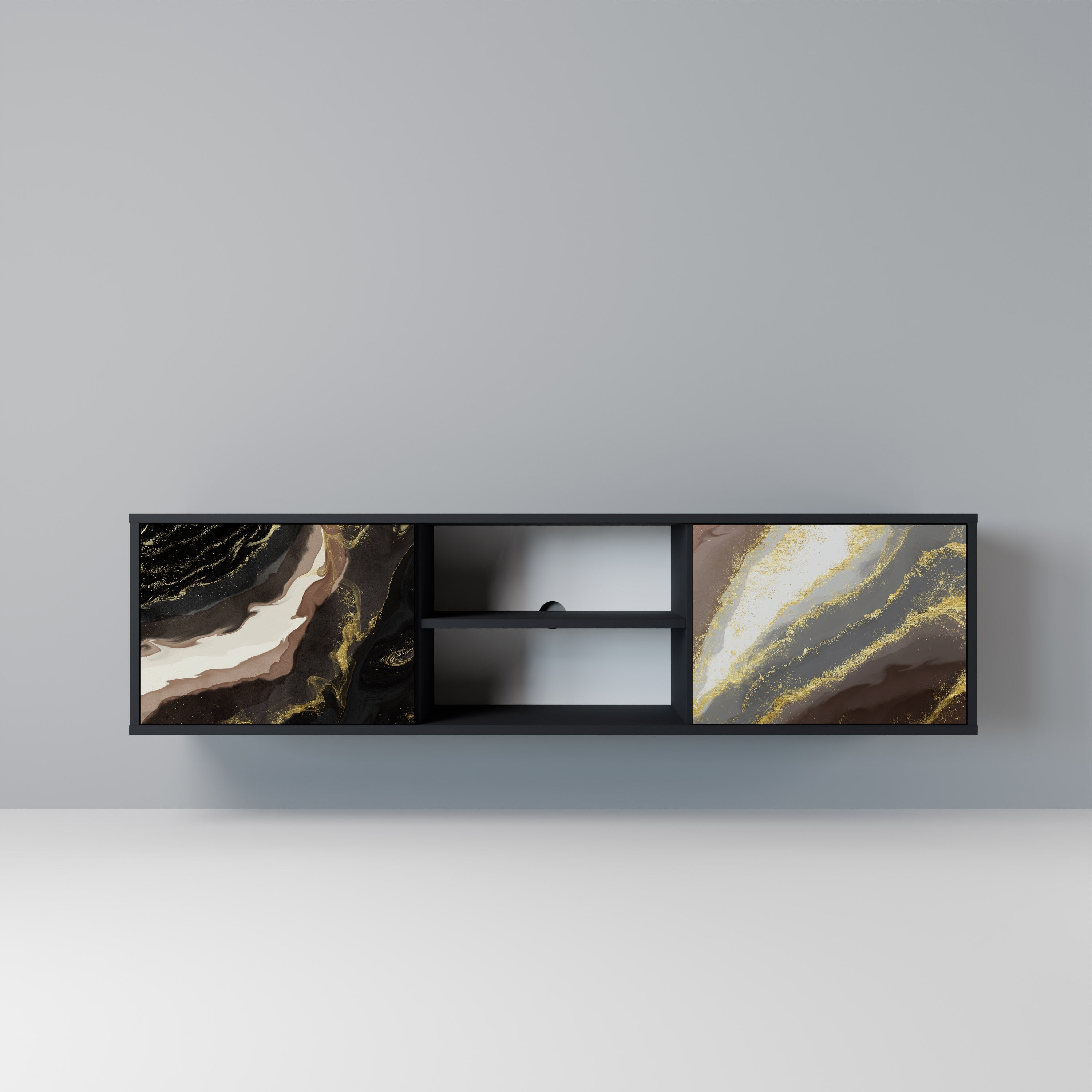 GOLD DUST Móvel de TV com 2 Portas em Acabamento Preto