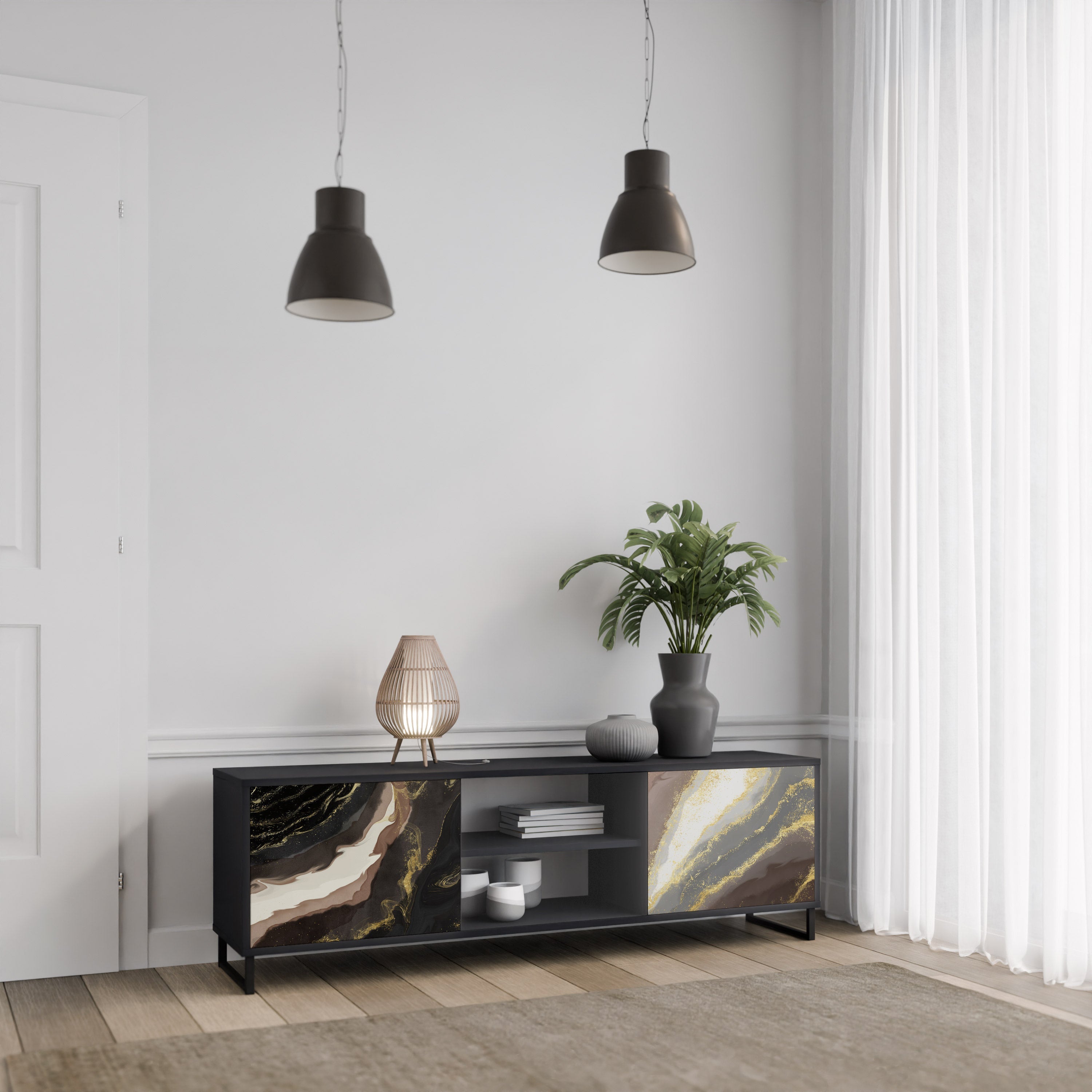 GOLD DUST Móvel de TV com 2 Portas em Acabamento Preto