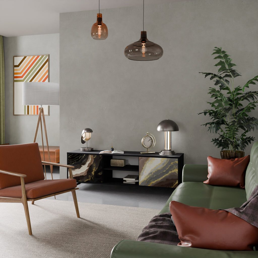 GOLD DUST Móvel de TV com 2 Portas em Acabamento Preto