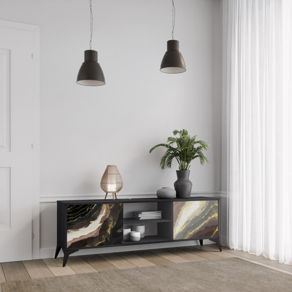 GOLD DUST Móvel de TV com 2 Portas em Acabamento Preto