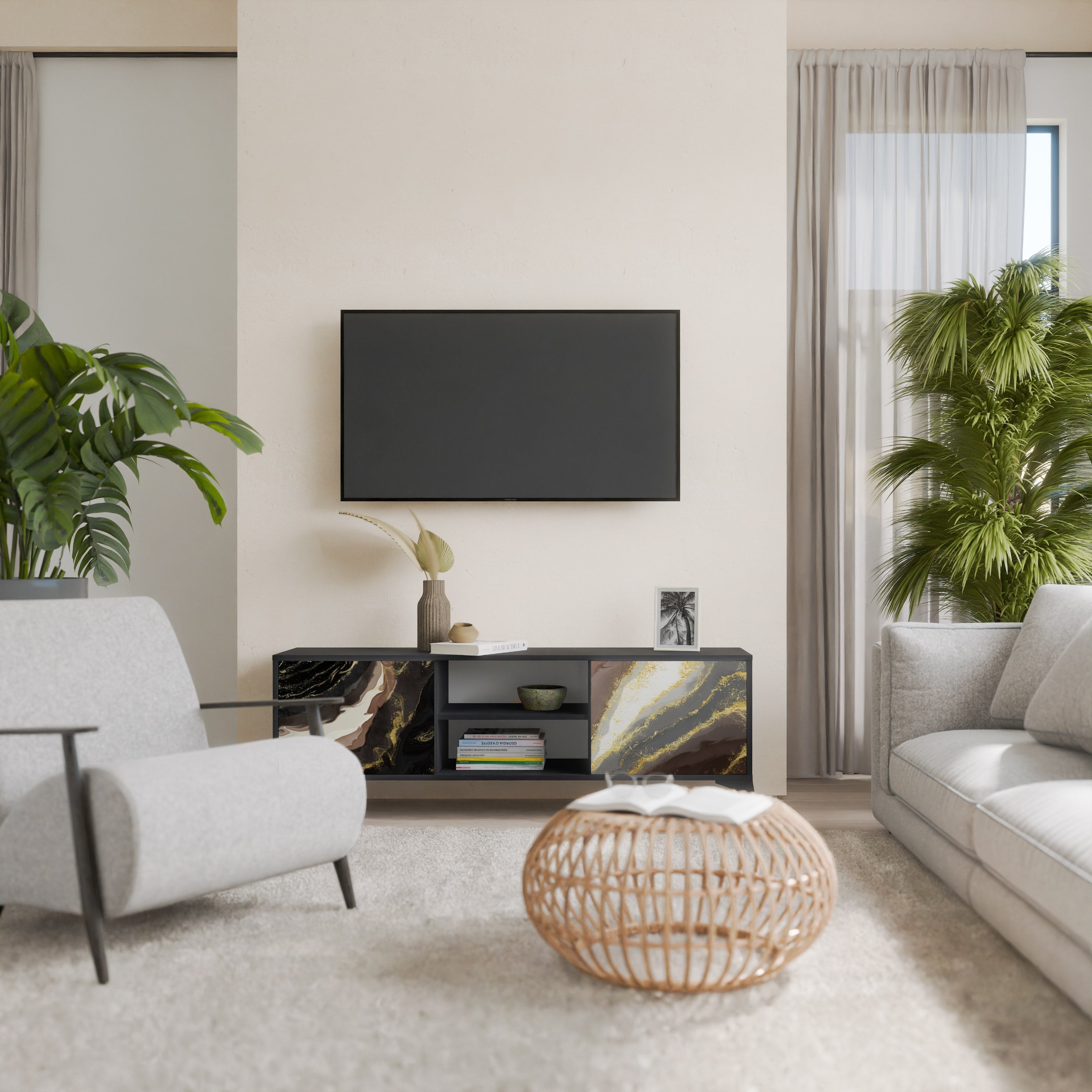 GOLD DUST Móvel de TV com 2 Portas em Acabamento Preto