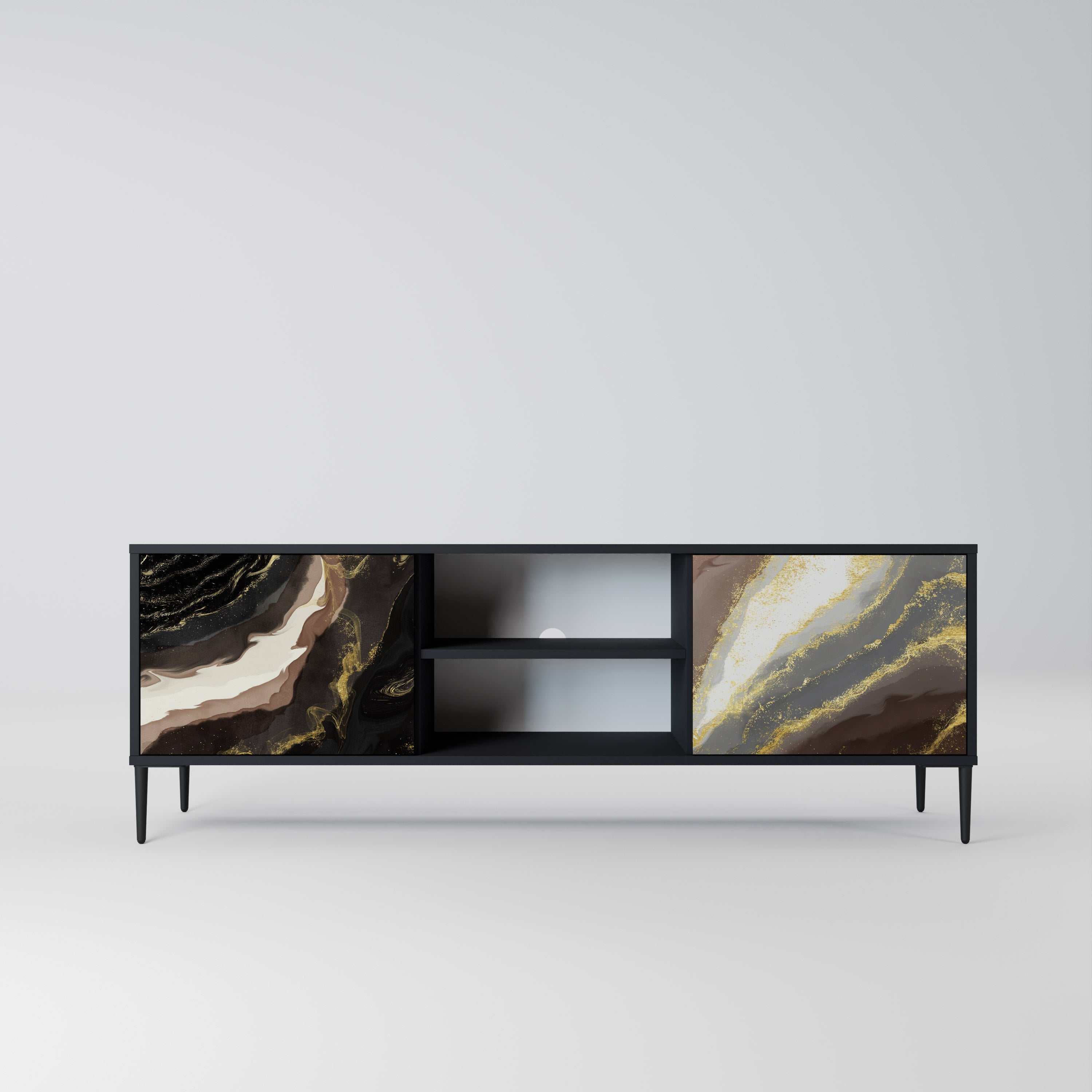 GOLD DUST Móvel de TV com 2 Portas em Acabamento Preto