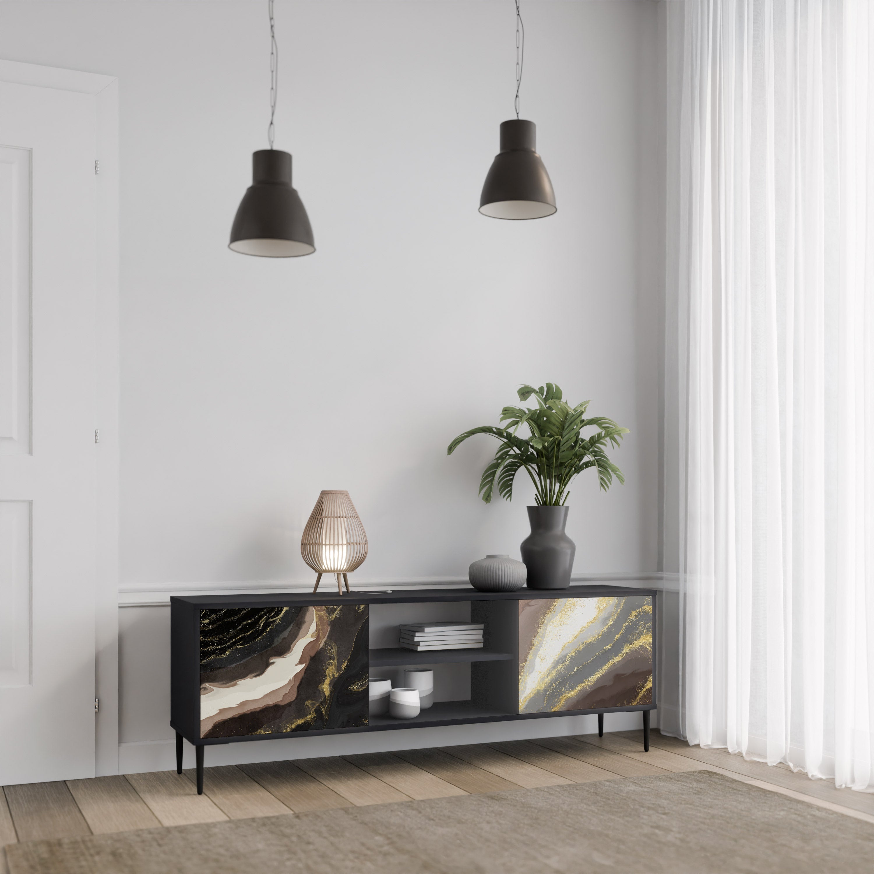 GOLD DUST Móvel de TV com 2 Portas em Acabamento Preto