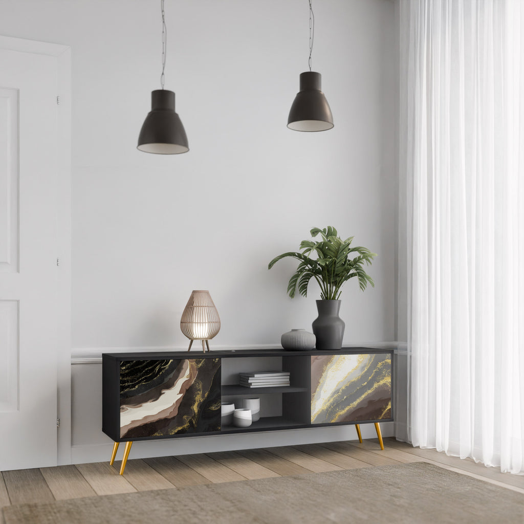 GOLD DUST Móvel de TV com 2 Portas em Acabamento Preto