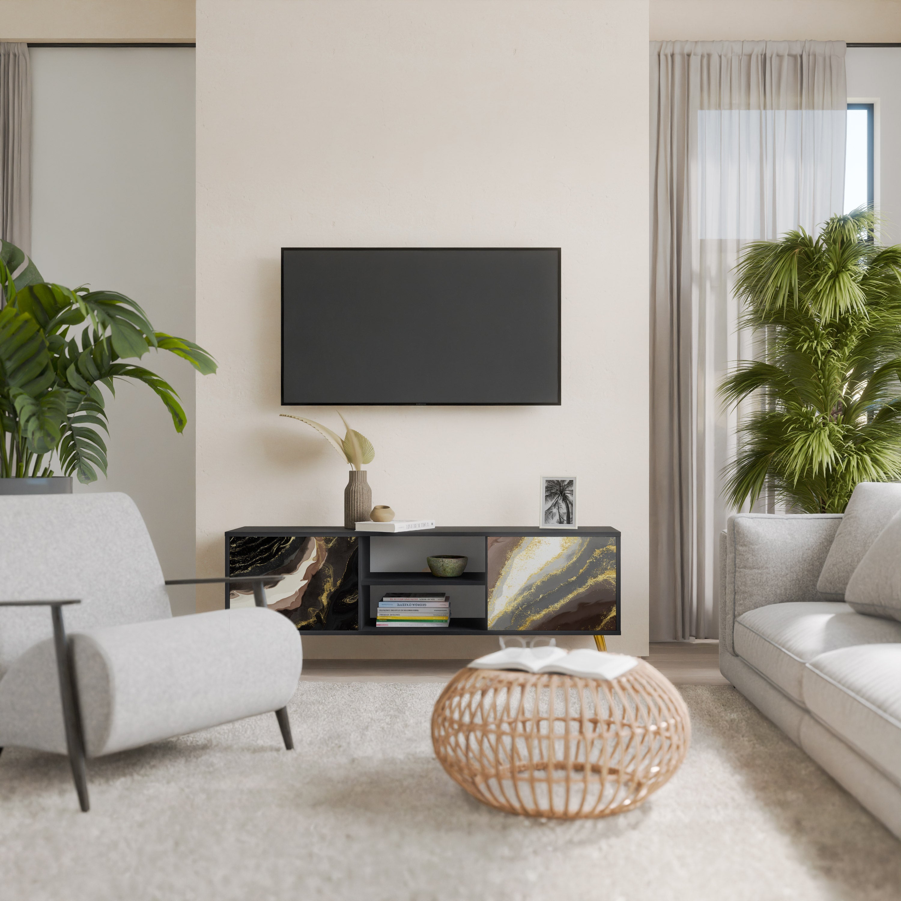 GOLD DUST Móvel de TV com 2 Portas em Acabamento Preto