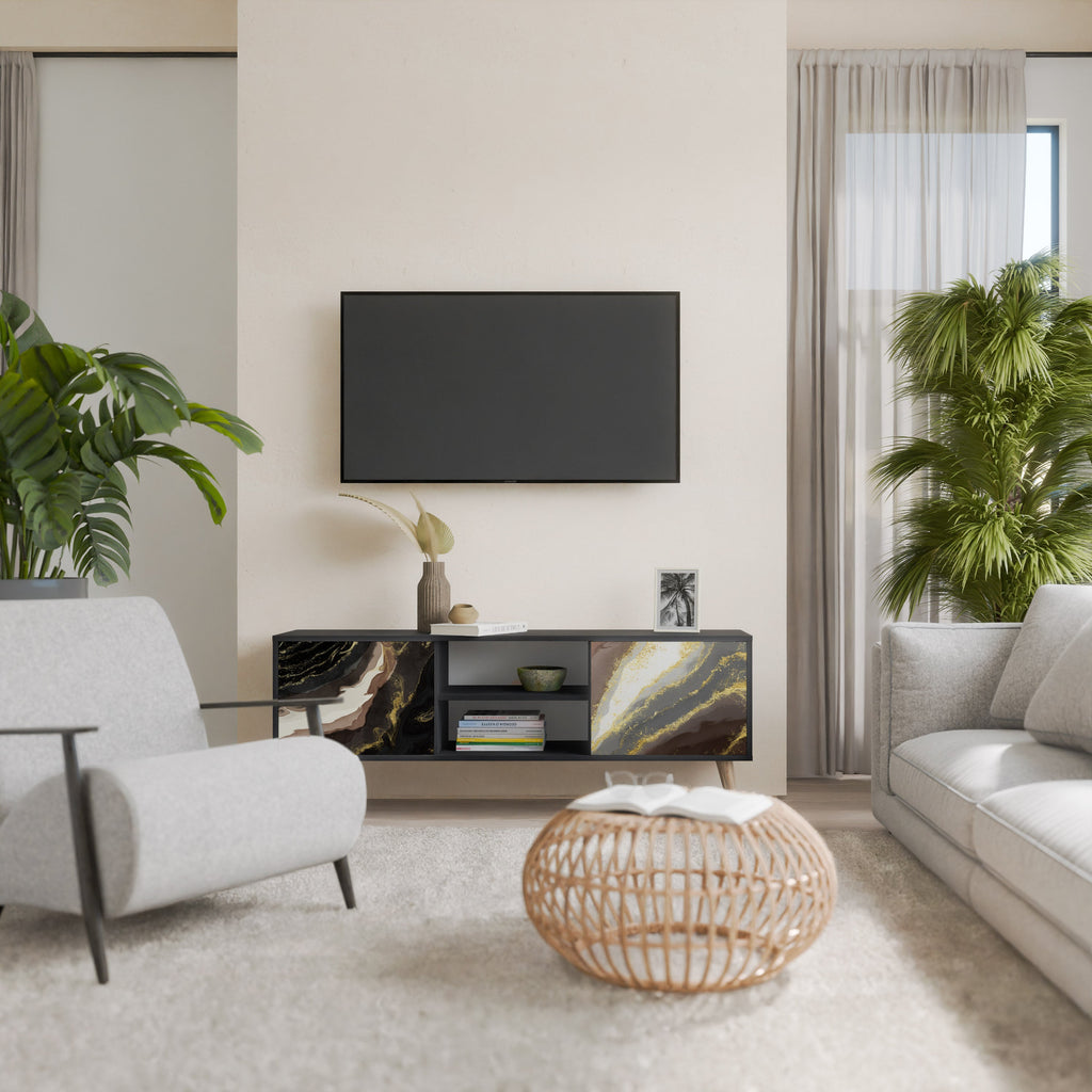 GOLD DUST Móvel de TV com 2 Portas em Acabamento Preto