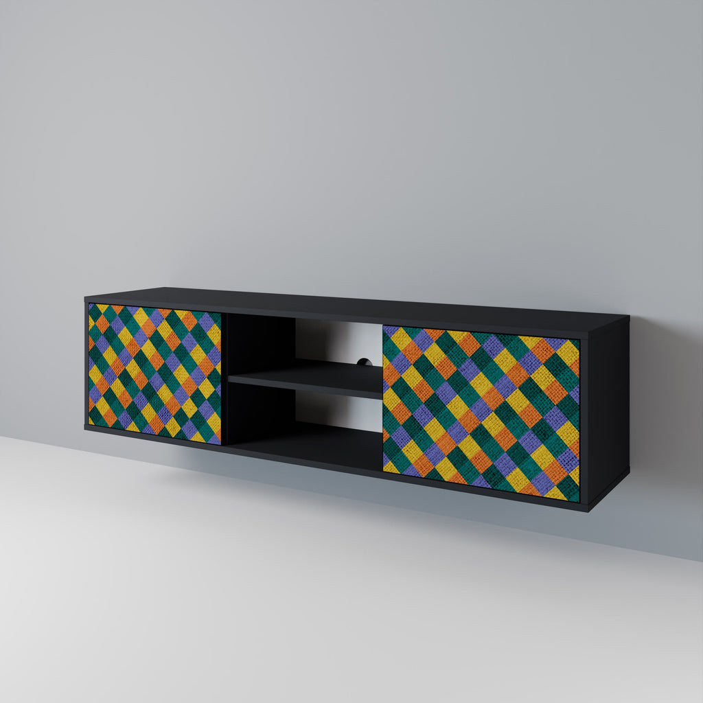 PAINTED SQUARES MIX Móvel de TV com 2 Portas em Acabamento Preto