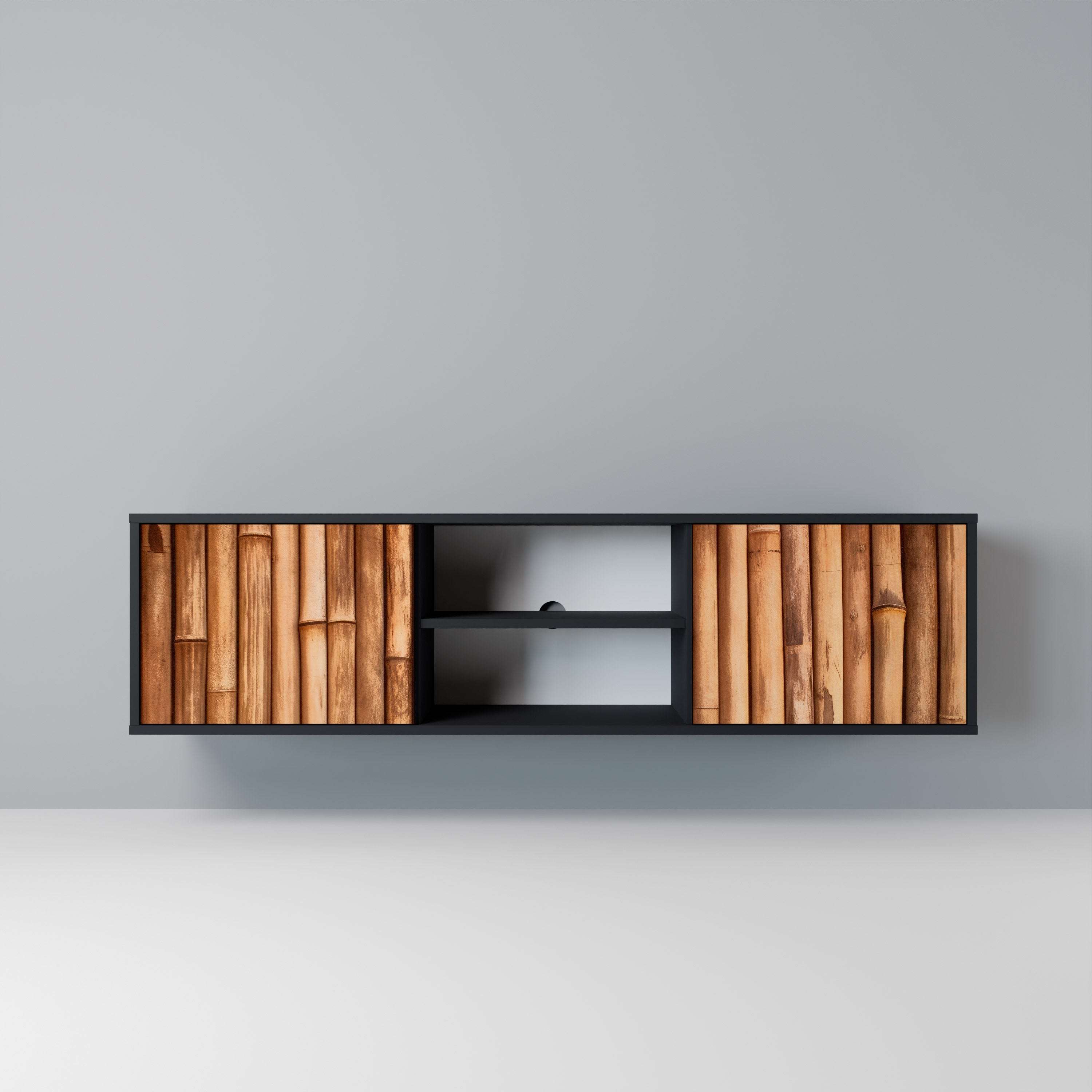 NATURAL WOOD Móvel de TV com 2 Portas em Acabamento Preto