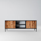 NATURAL WOOD Móvel de TV com 2 Portas em Acabamento Preto