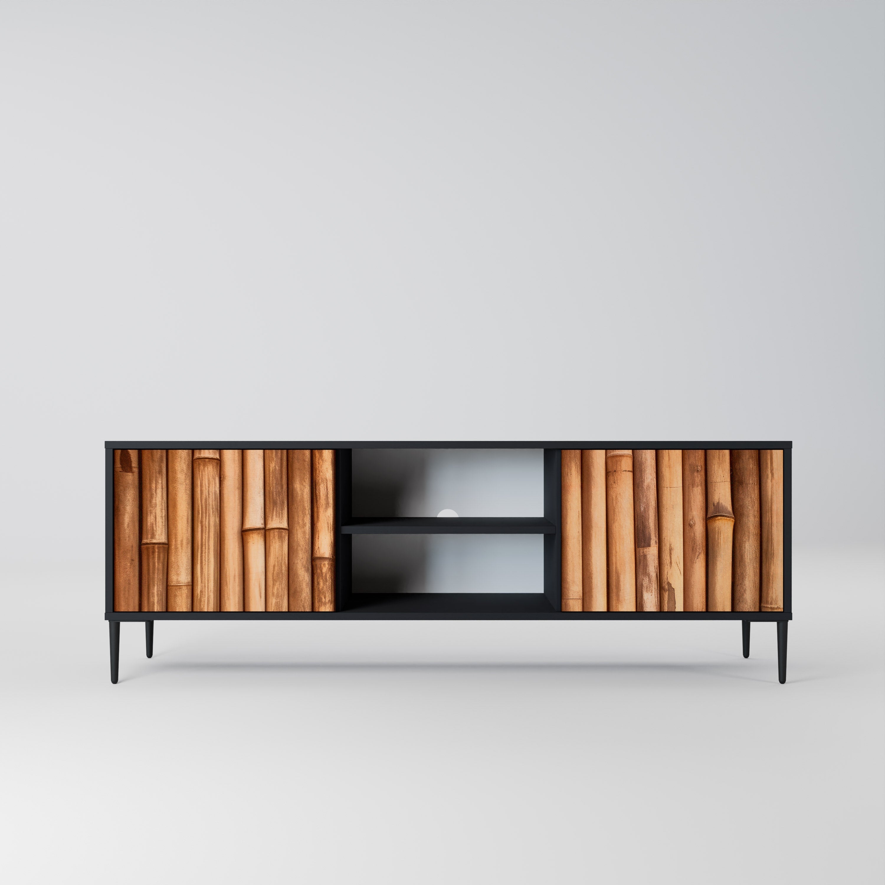 NATURAL WOOD Móvel de TV com 2 Portas em Acabamento Preto