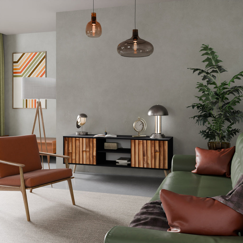 NATURAL WOOD Móvel de TV com 2 Portas em Acabamento Preto