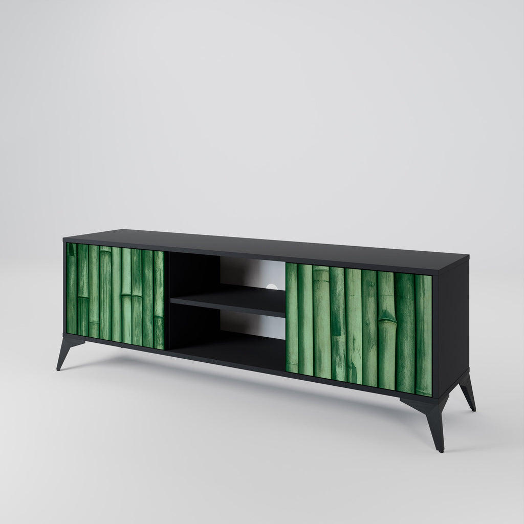 NATURAL GREEN 2-Door TV Stand in Black Finish