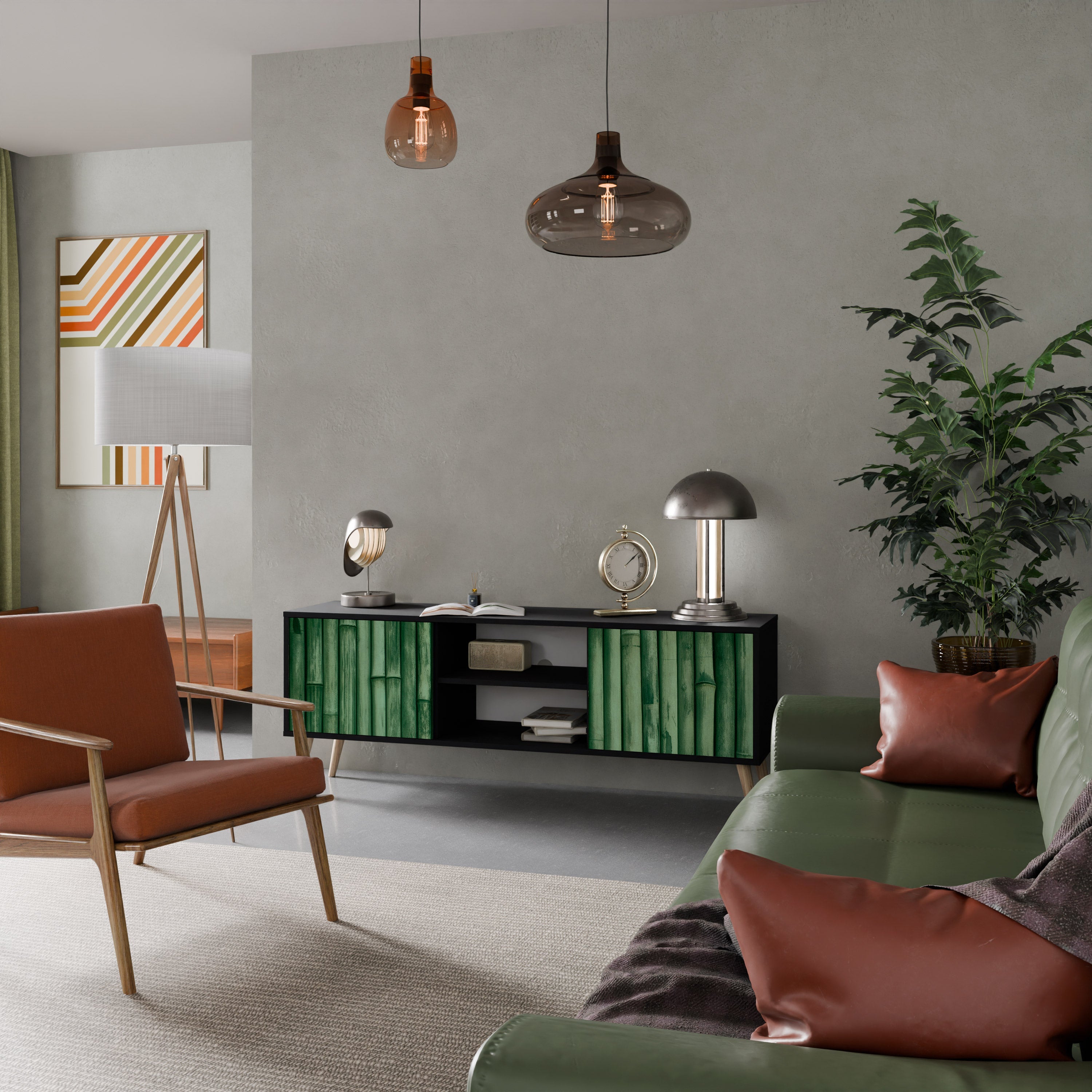 NATURAL GREEN 2-Door TV Stand in Black Finish