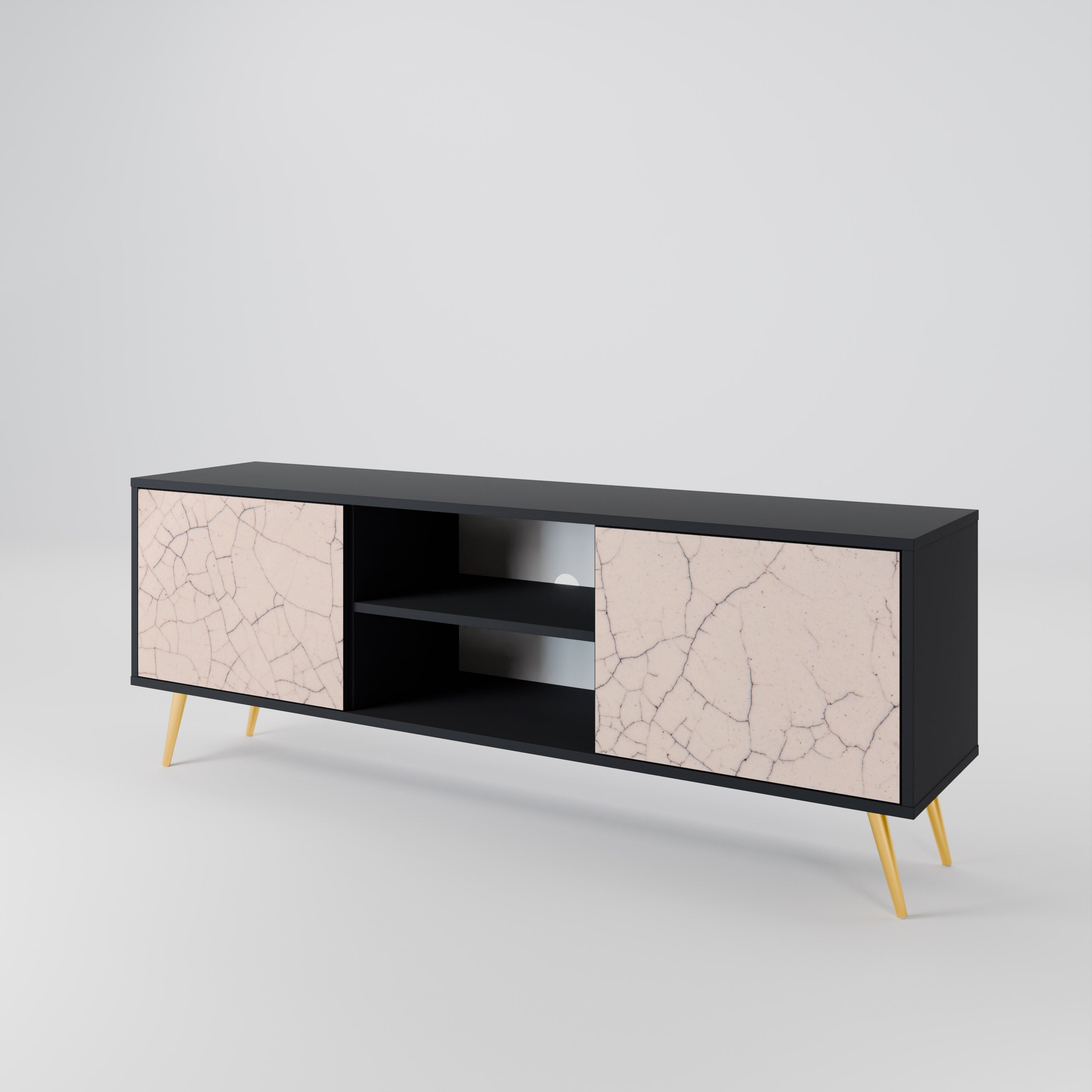 CERAMIC TEXTURE Móvel de TV com 2 Portas em Acabamento Preto