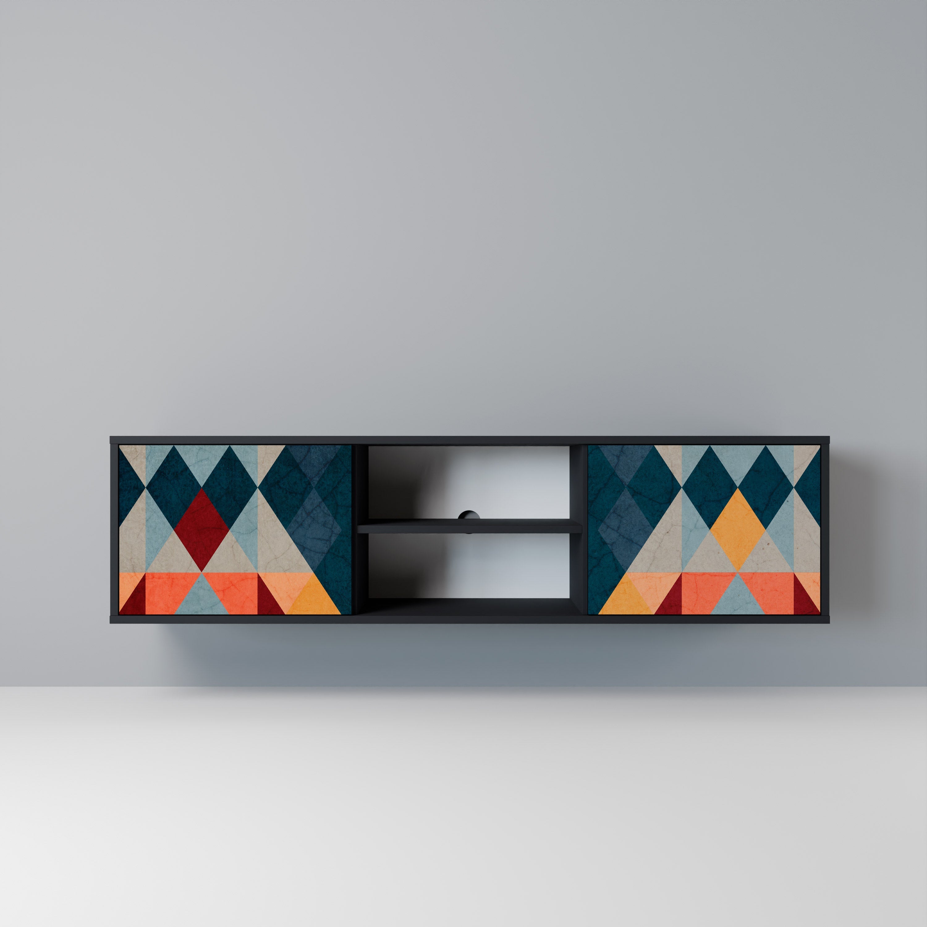 CRACKED ILLUSION Móvel de TV com 2 Portas em Acabamento Preto