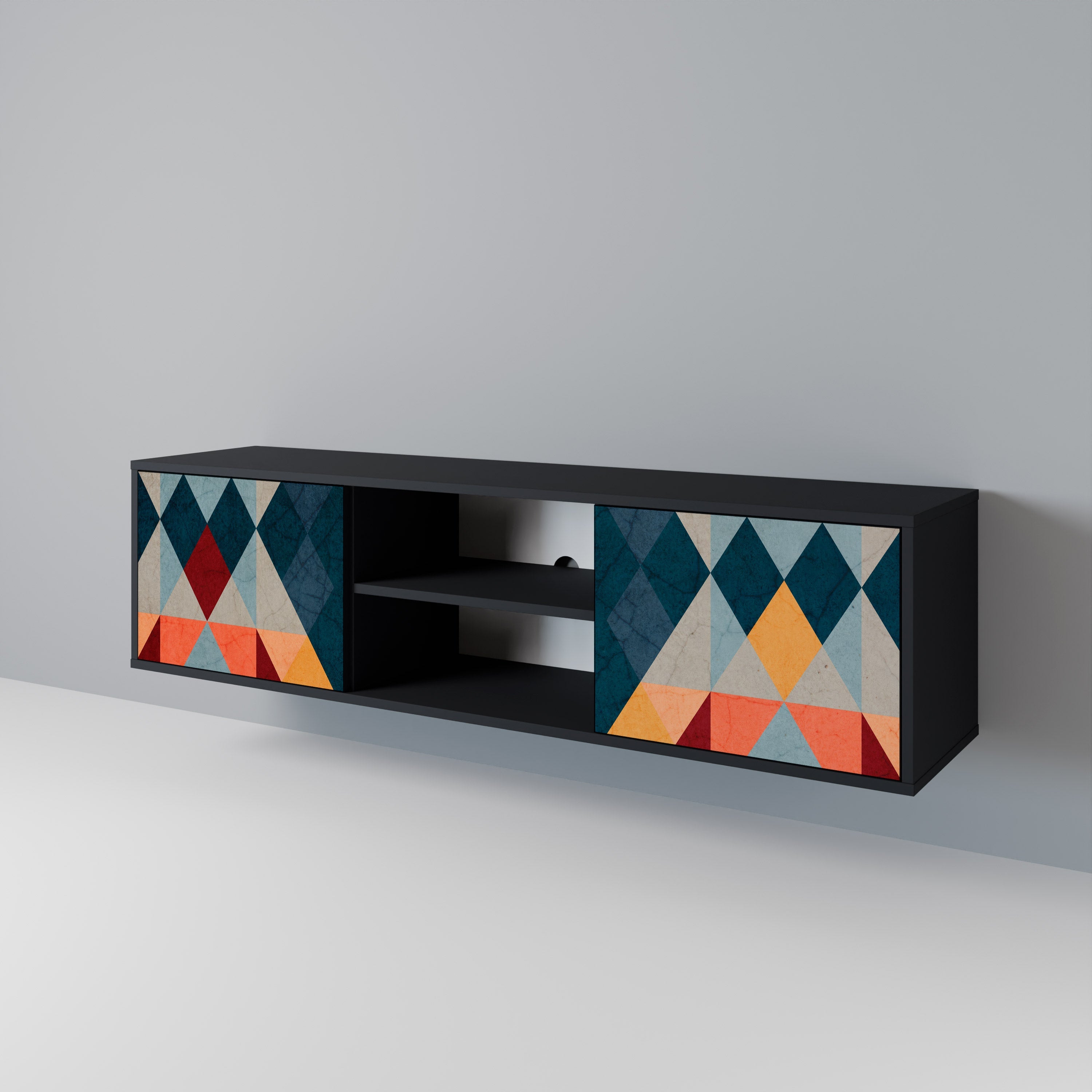 CRACKED ILLUSION 2-Door TV Stand in Black Finish