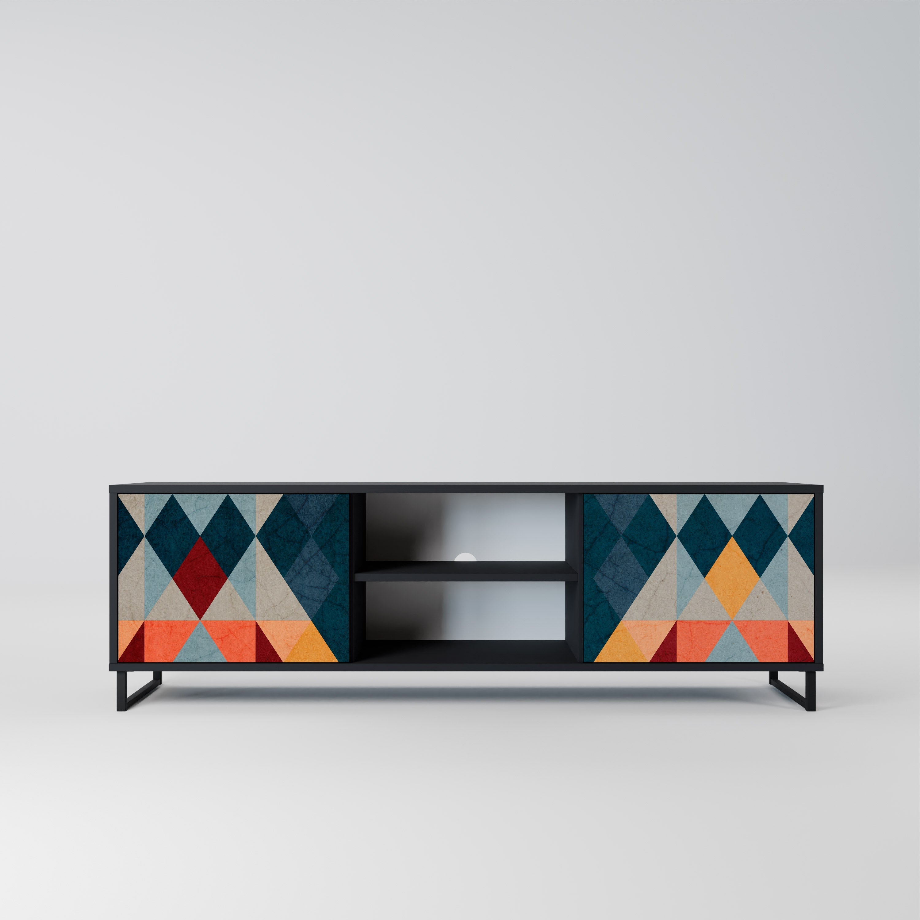 CRACKED ILLUSION Móvel de TV com 2 Portas em Acabamento Preto