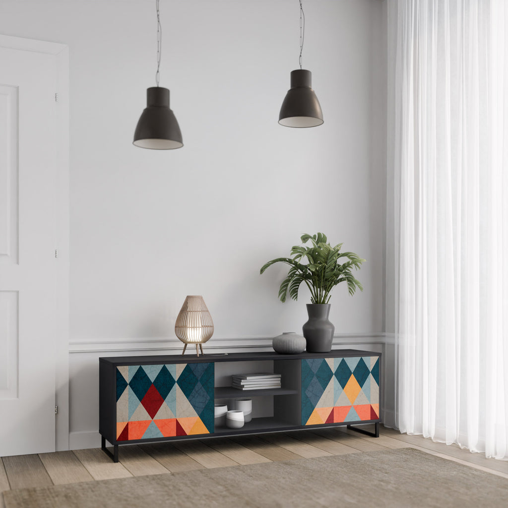 CRACKED ILLUSION 2-Door TV Stand in Black Finish