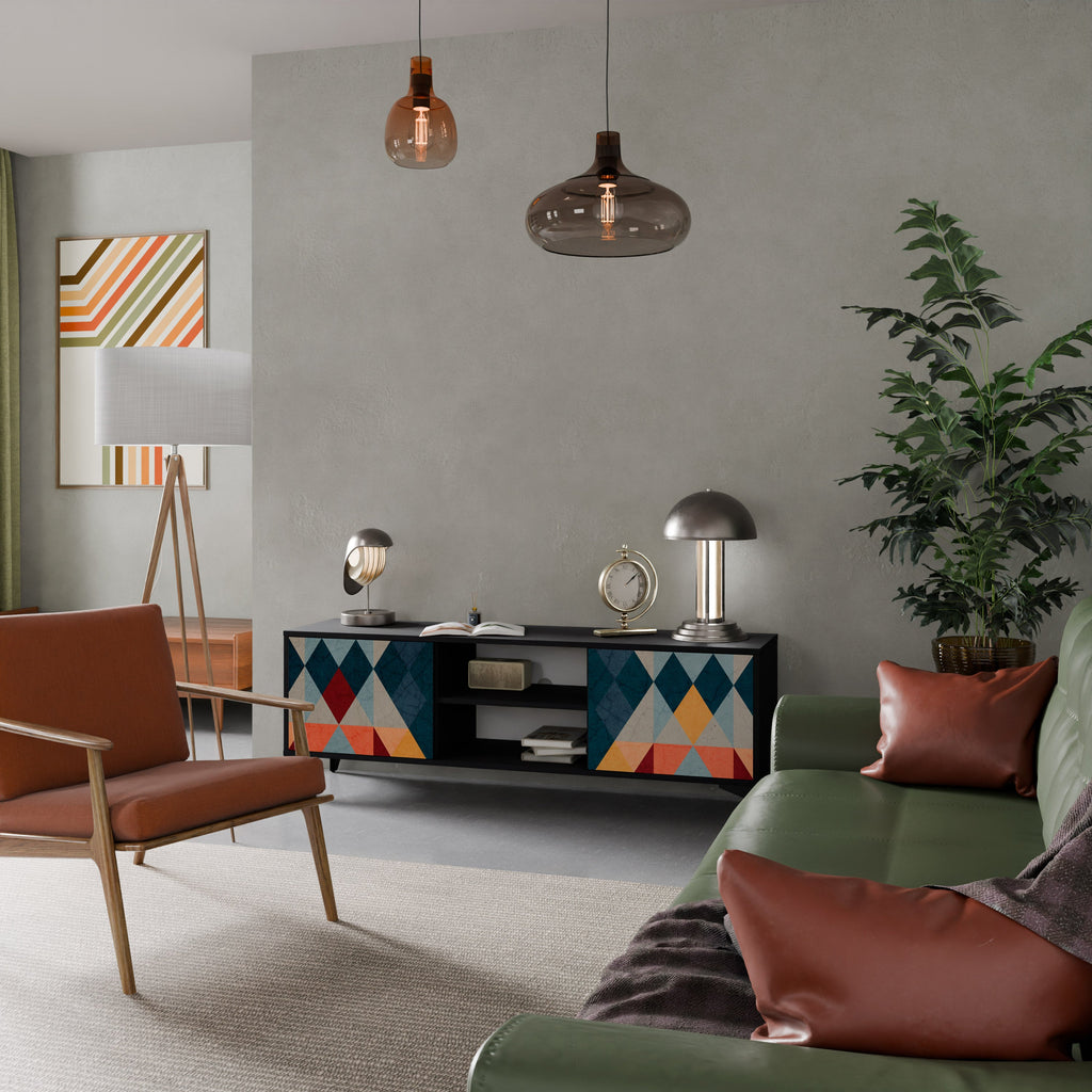 CRACKED ILLUSION 2-Door TV Stand in Black Finish