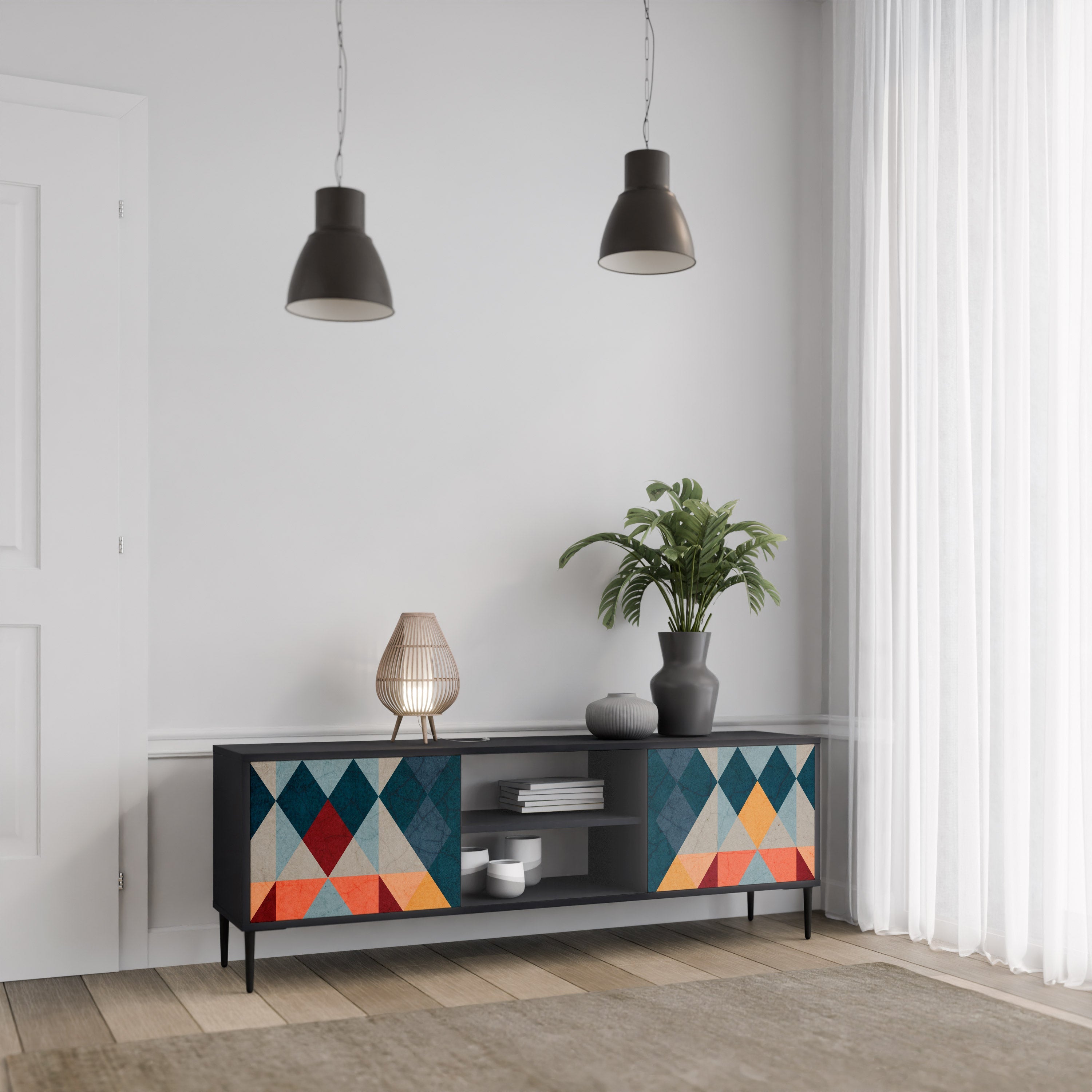 CRACKED ILLUSION Móvel de TV com 2 Portas em Acabamento Preto