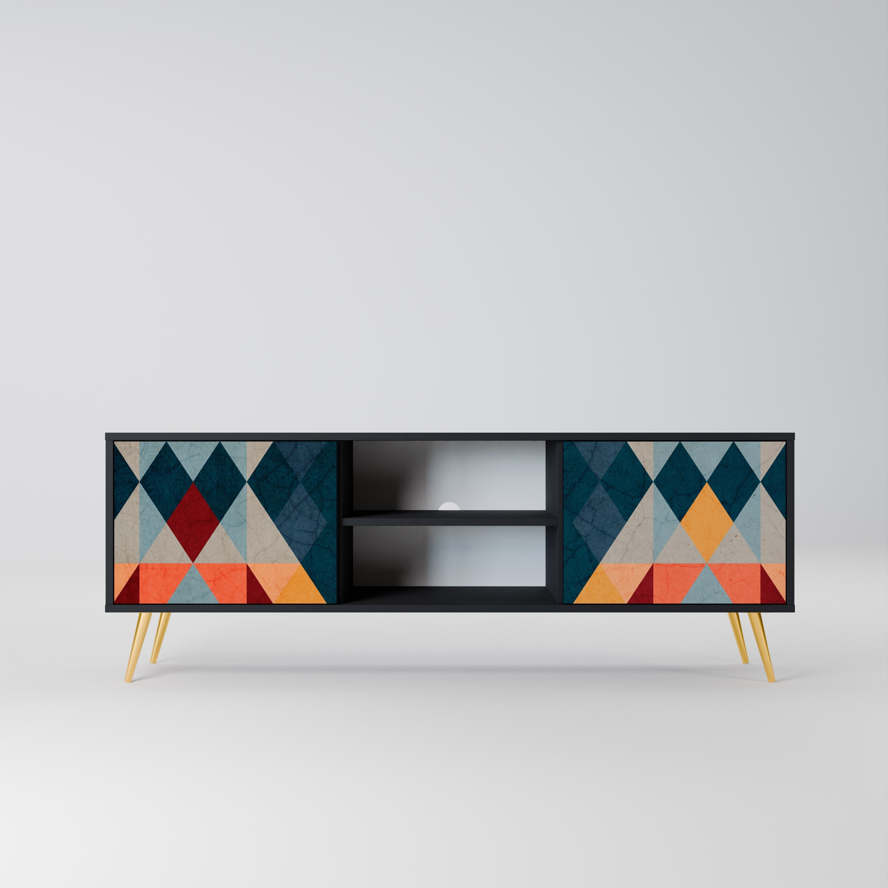 CRACKED ILLUSION Móvel de TV com 2 Portas em Acabamento Preto