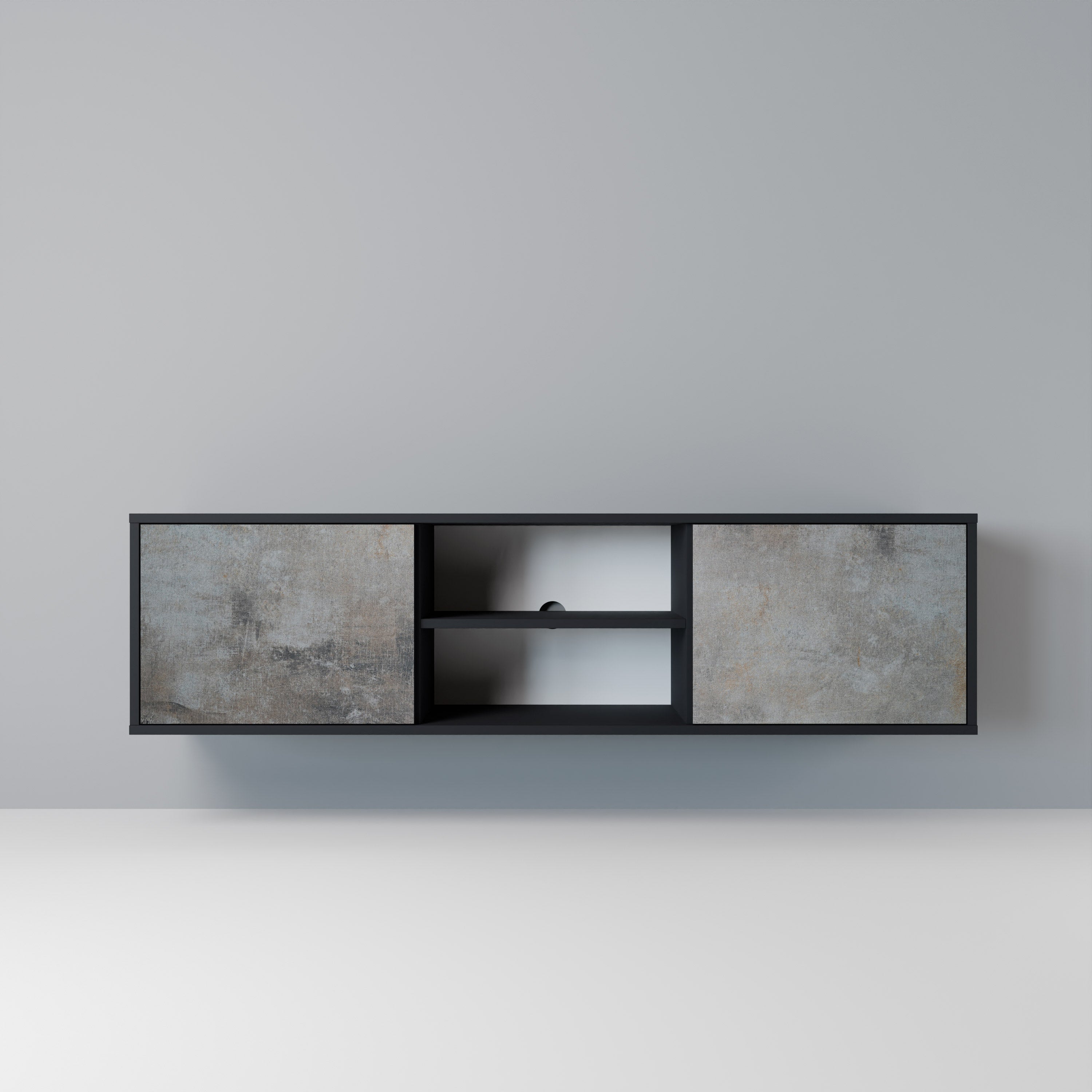 CONCRETE WALL Móvel de TV com 2 Portas em Acabamento Preto