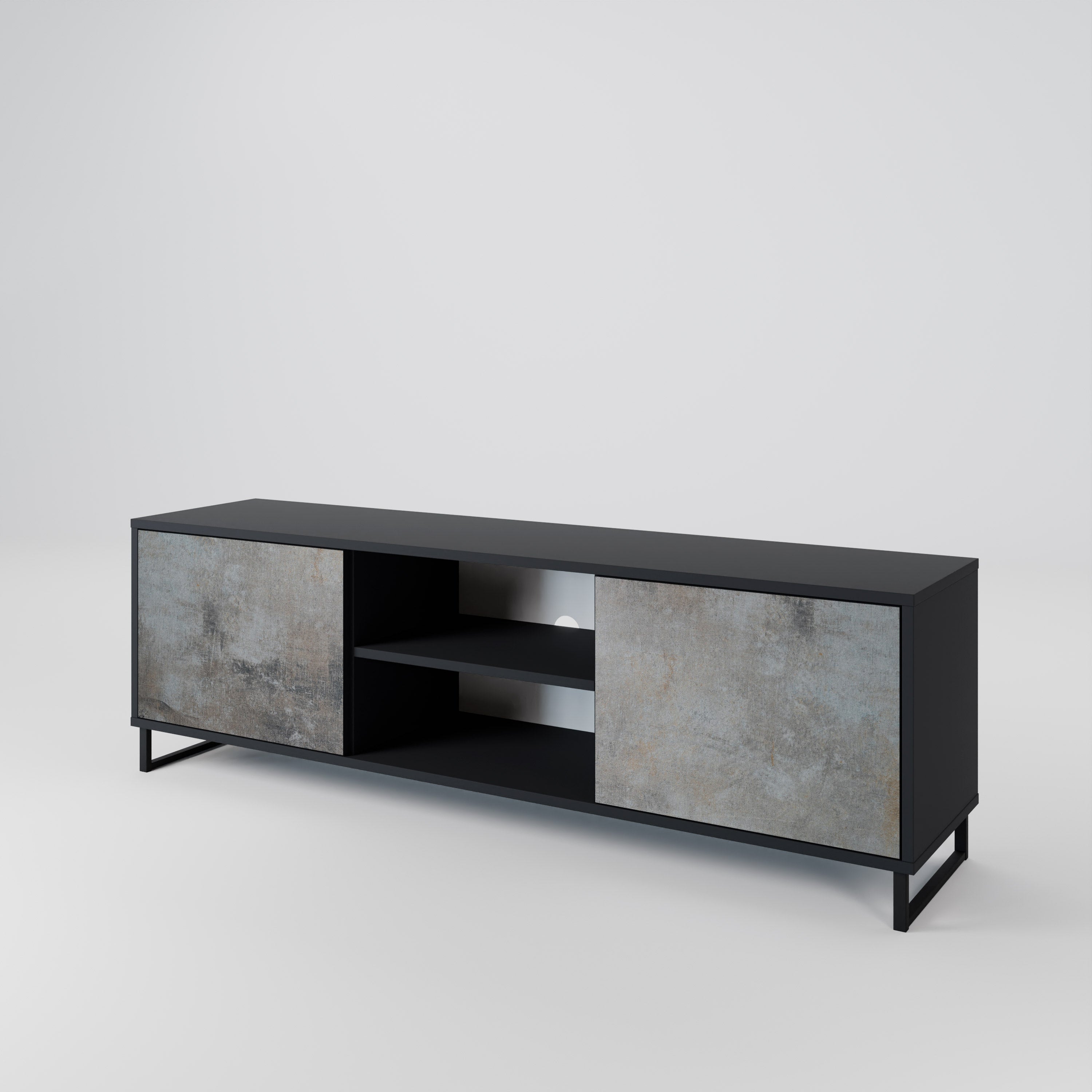 CONCRETE WALL 2-Door TV Stand in Black Finish