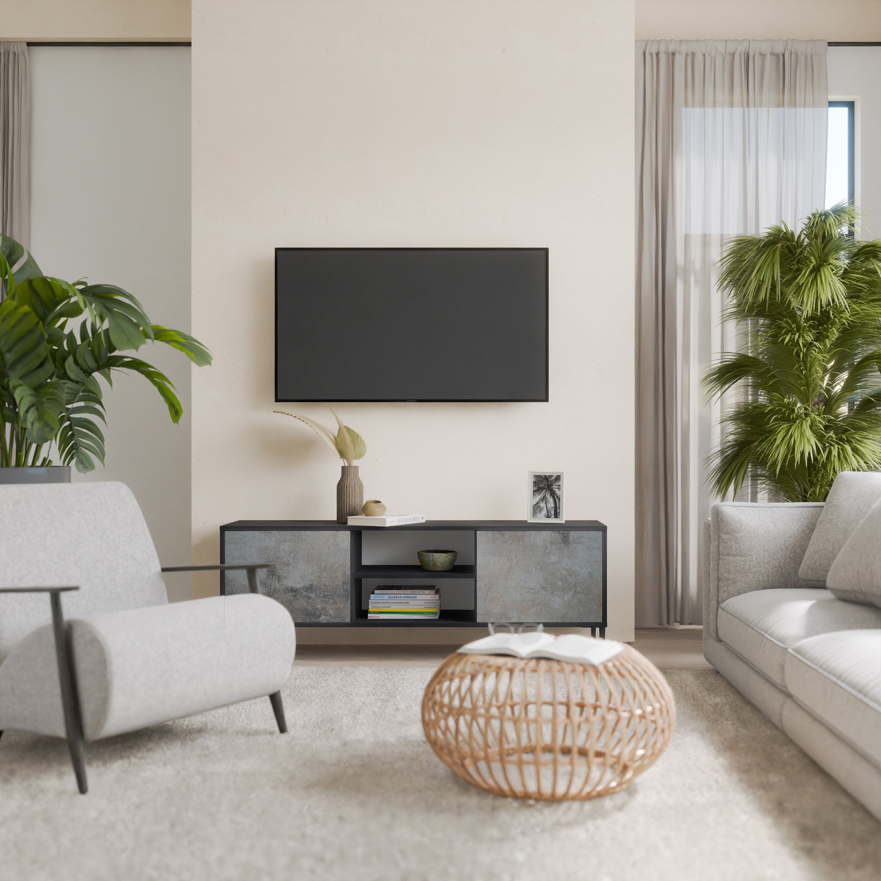 CONCRETE WALL Móvel de TV com 2 Portas em Acabamento Preto