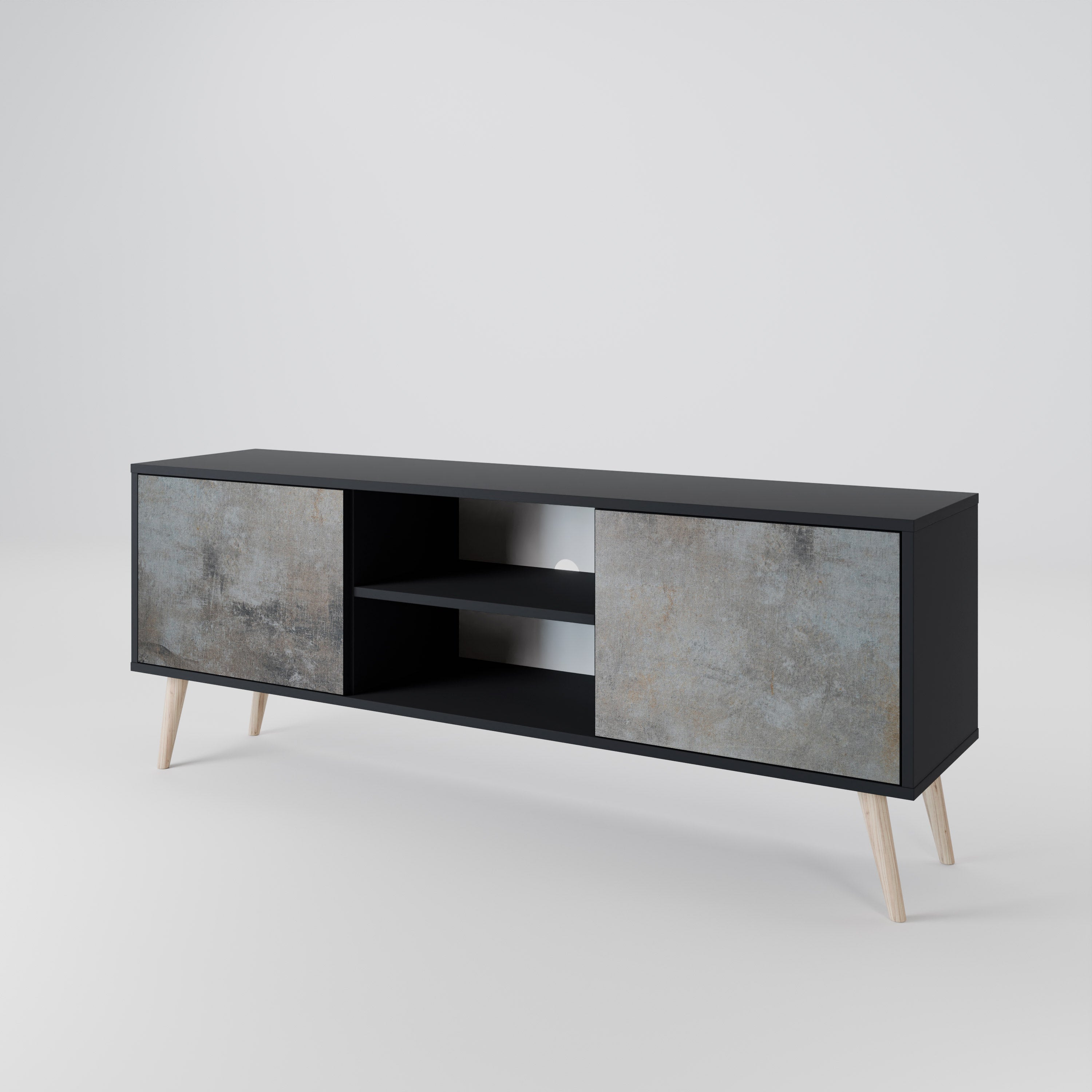 CONCRETE WALL 2-Door TV Stand in Black Finish
