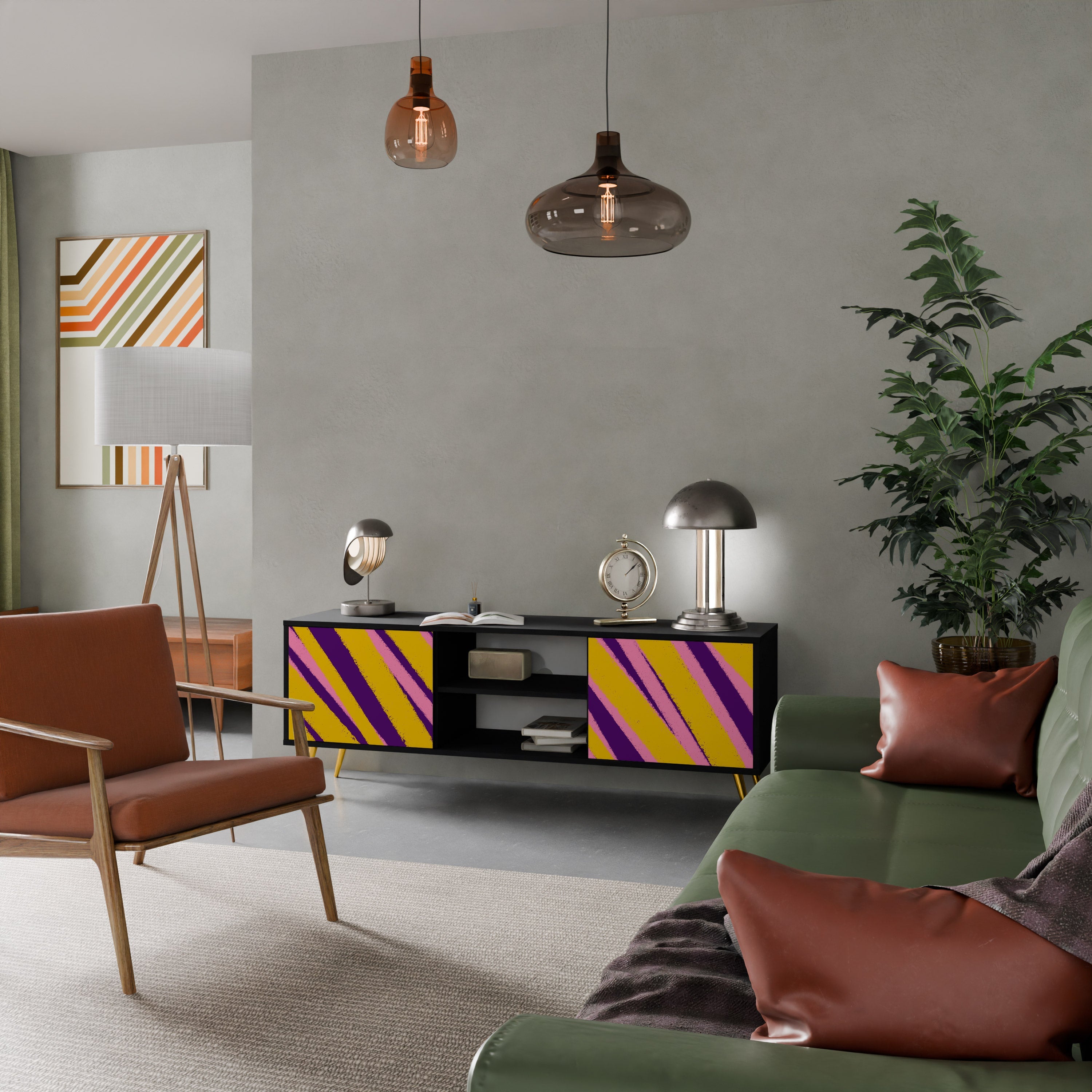 DREAMS COME TRUE Móvel de TV com 2 Portas em Acabamento Preto