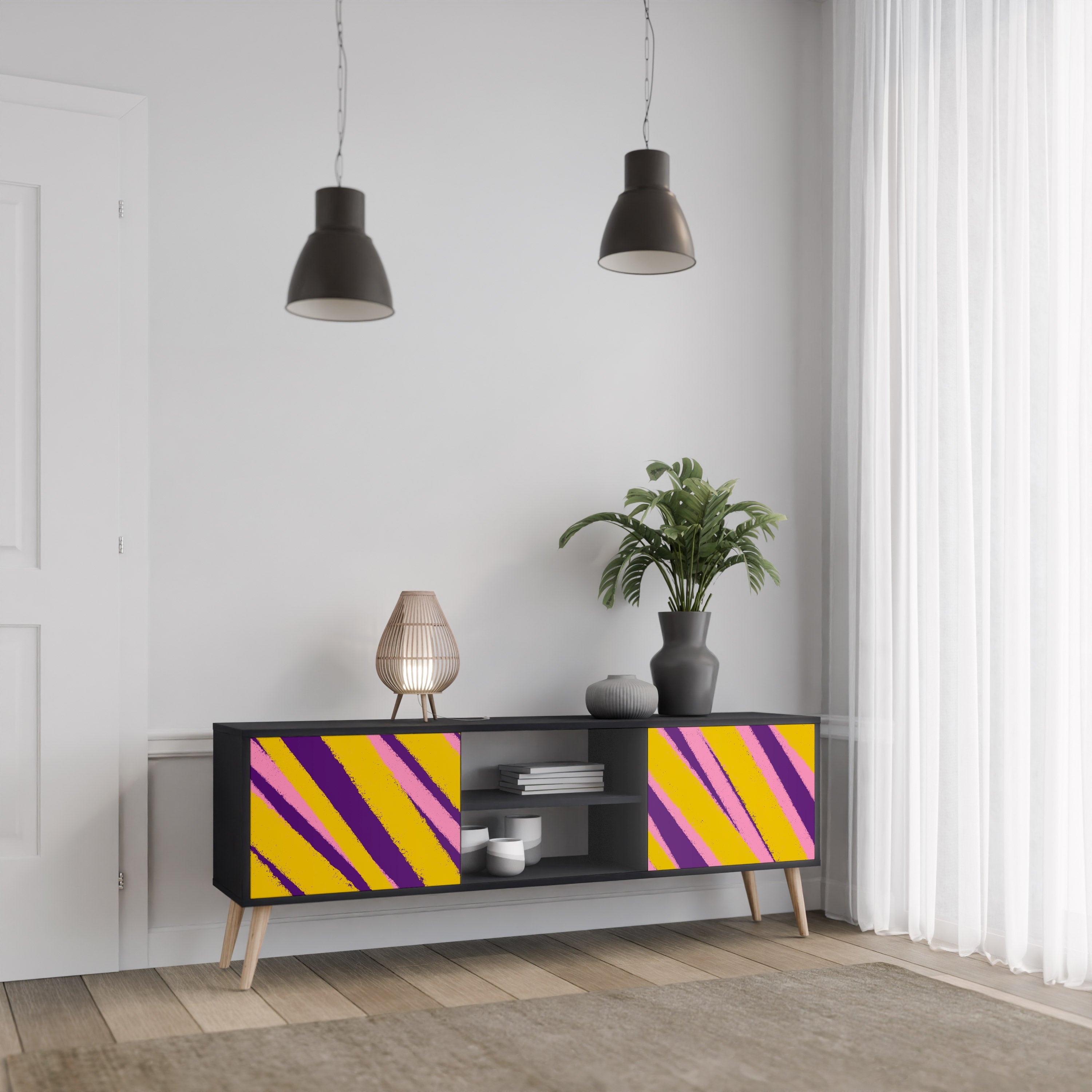 DREAMS COME TRUE Móvel de TV com 2 Portas em Acabamento Preto