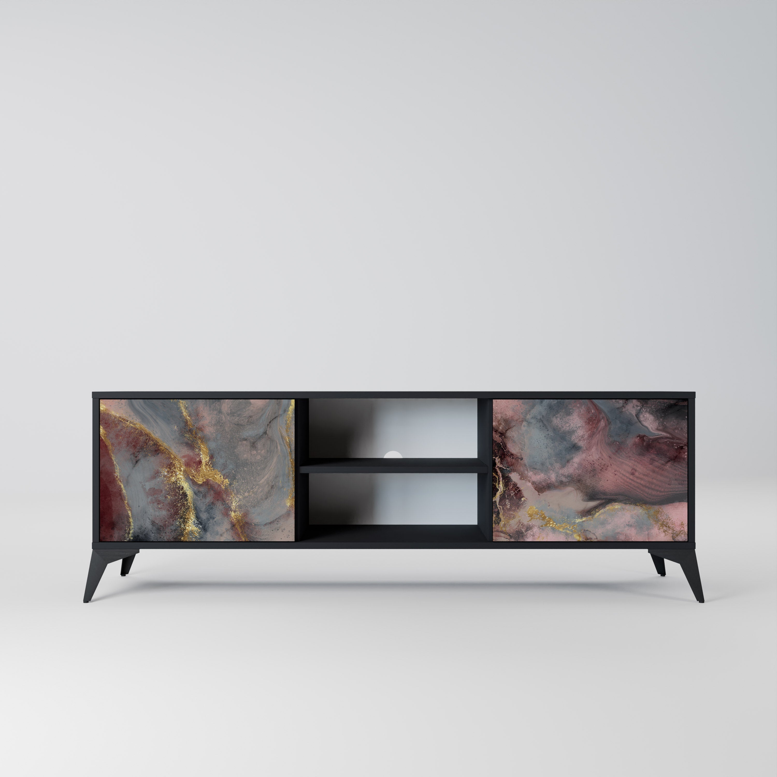 GOLDEN TIDES Móvel de TV com 2 Portas em Acabamento Preto