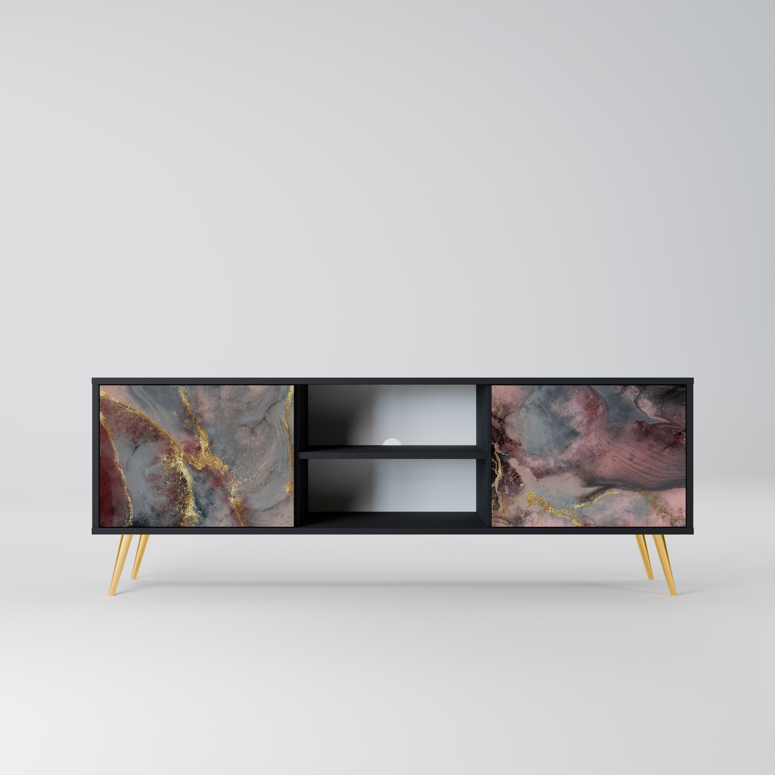 GOLDEN TIDES Móvel de TV com 2 Portas em Acabamento Preto