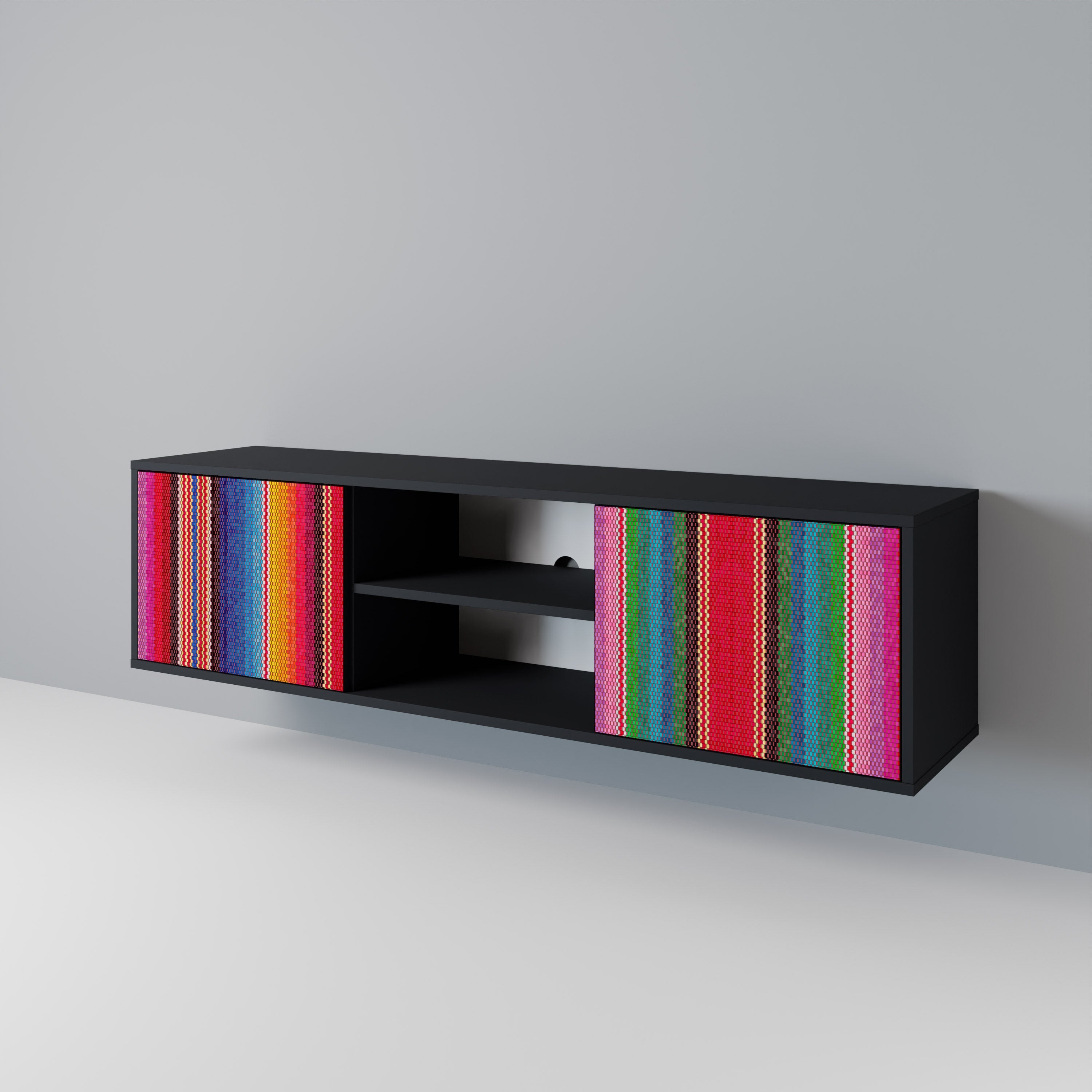 ETHNIC MEXICAN Móvel de TV com 2 Portas em Acabamento Preto