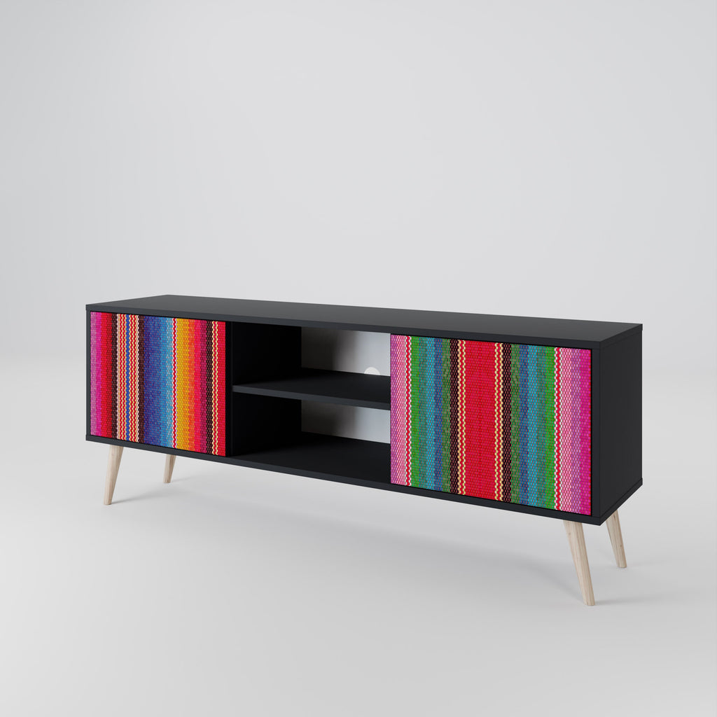 ETHNIC MEXICAN Móvel de TV com 2 Portas em Acabamento Preto