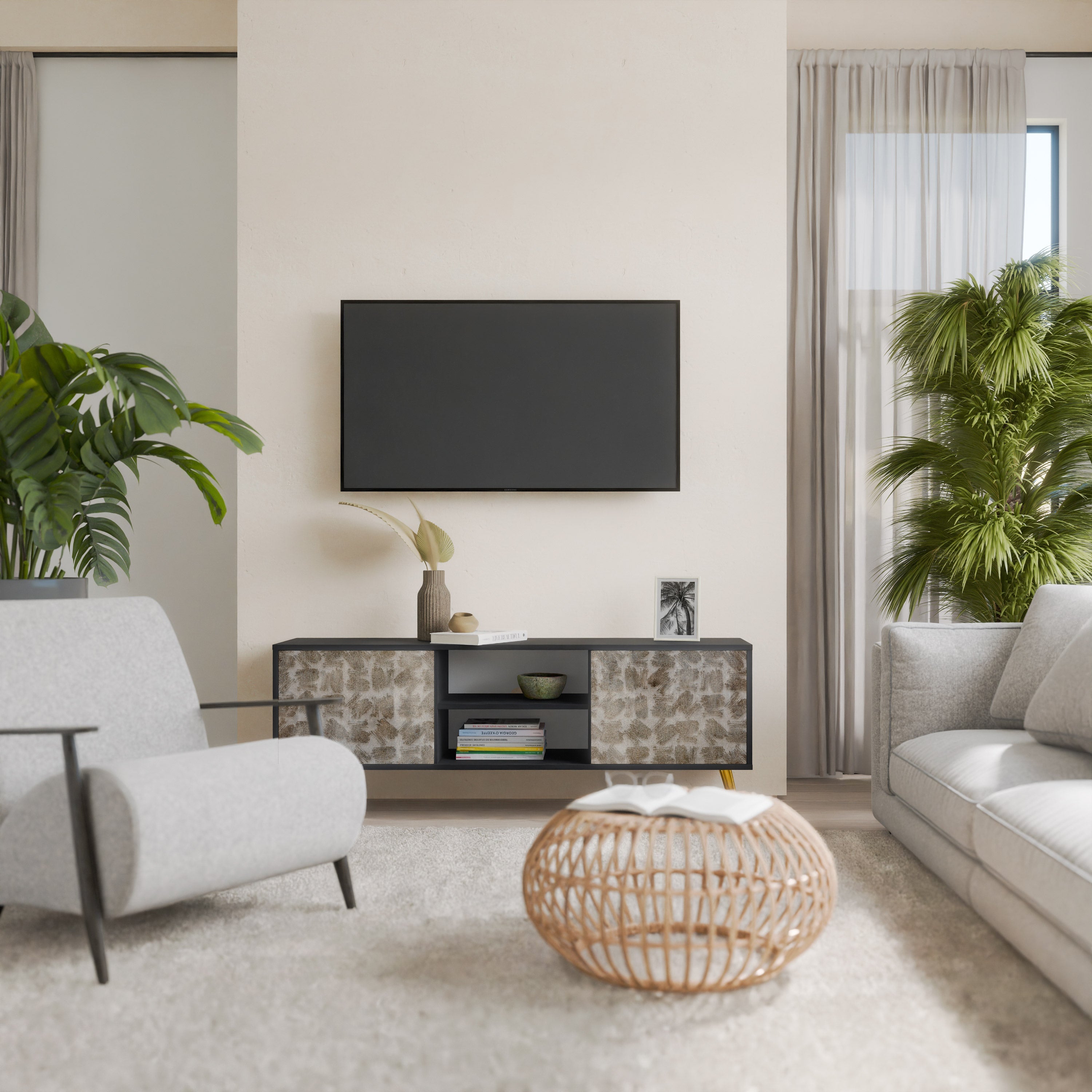 SLIGHTLY BLURRED Móvel de TV com 2 Portas em Acabamento Preto