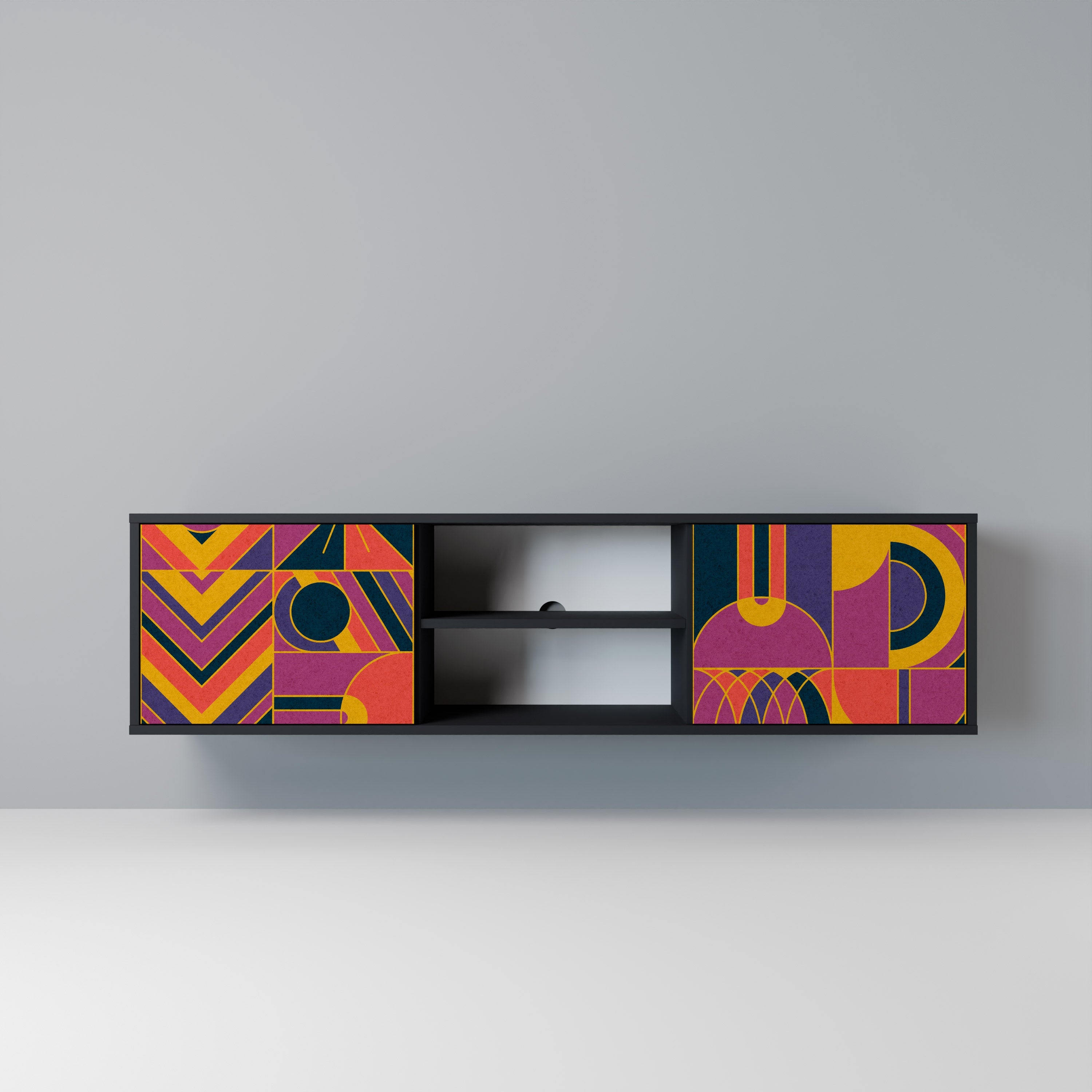 ELECTRIC PATTERNS Móvel de TV com 2 Portas em Acabamento Preto