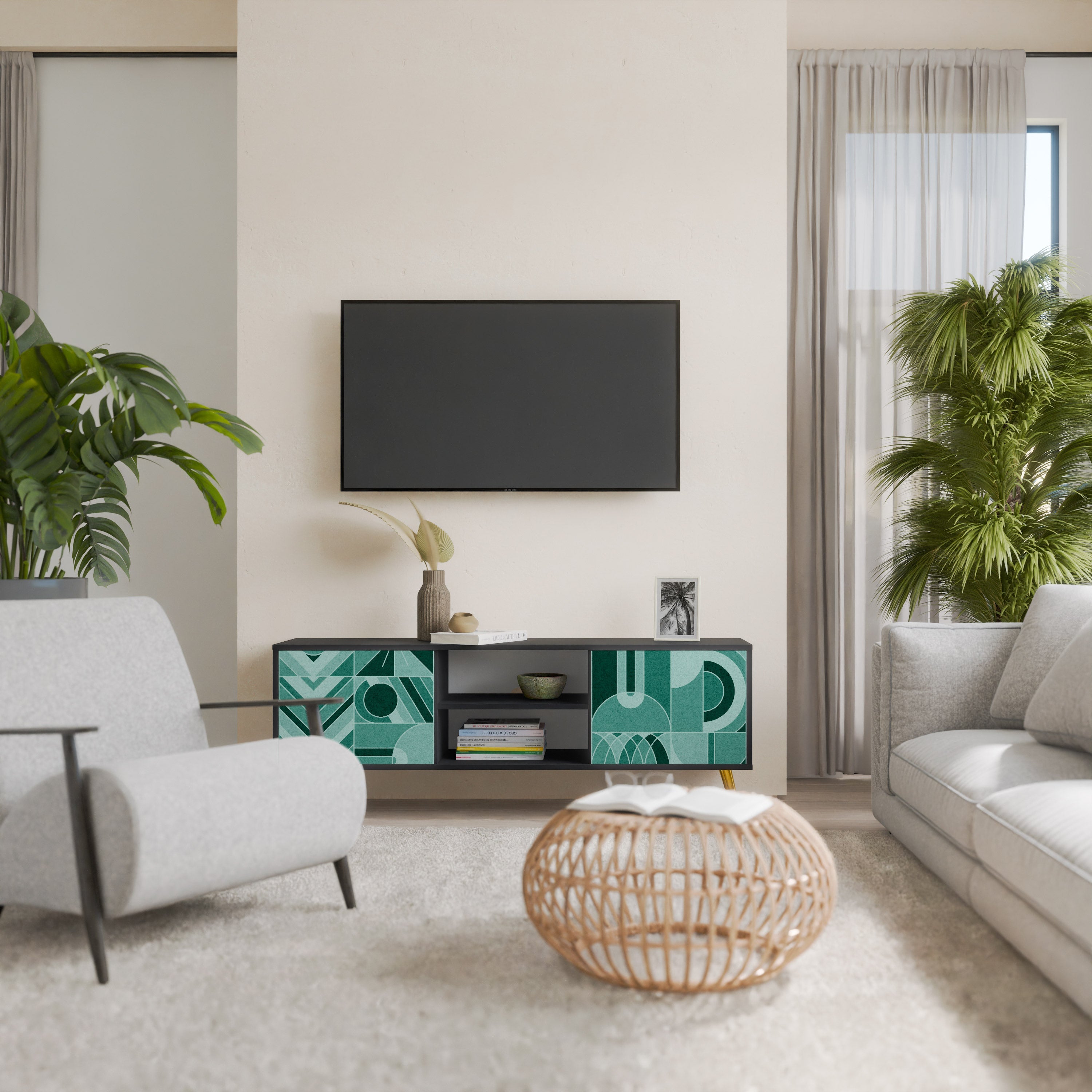 HARMONIC GRID Móvel de TV com 2 Portas em Acabamento Preto