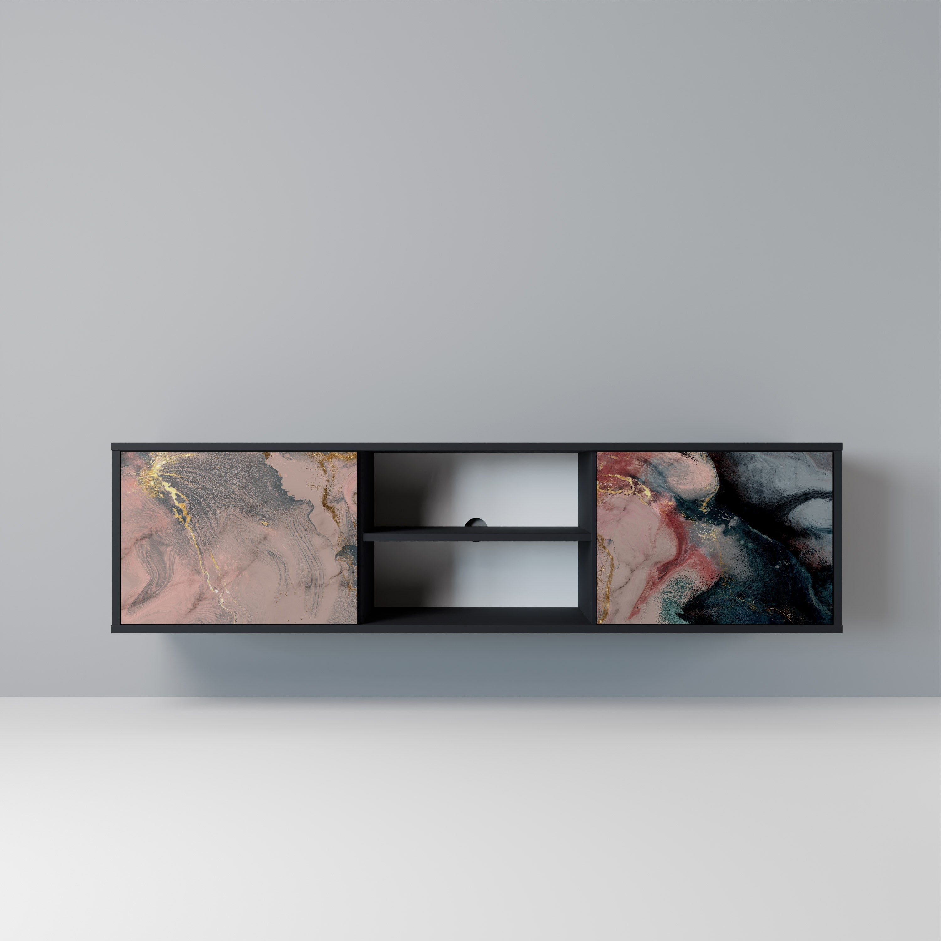 GILDED SWIRLS Móvel de TV com 2 Portas em Acabamento Preto