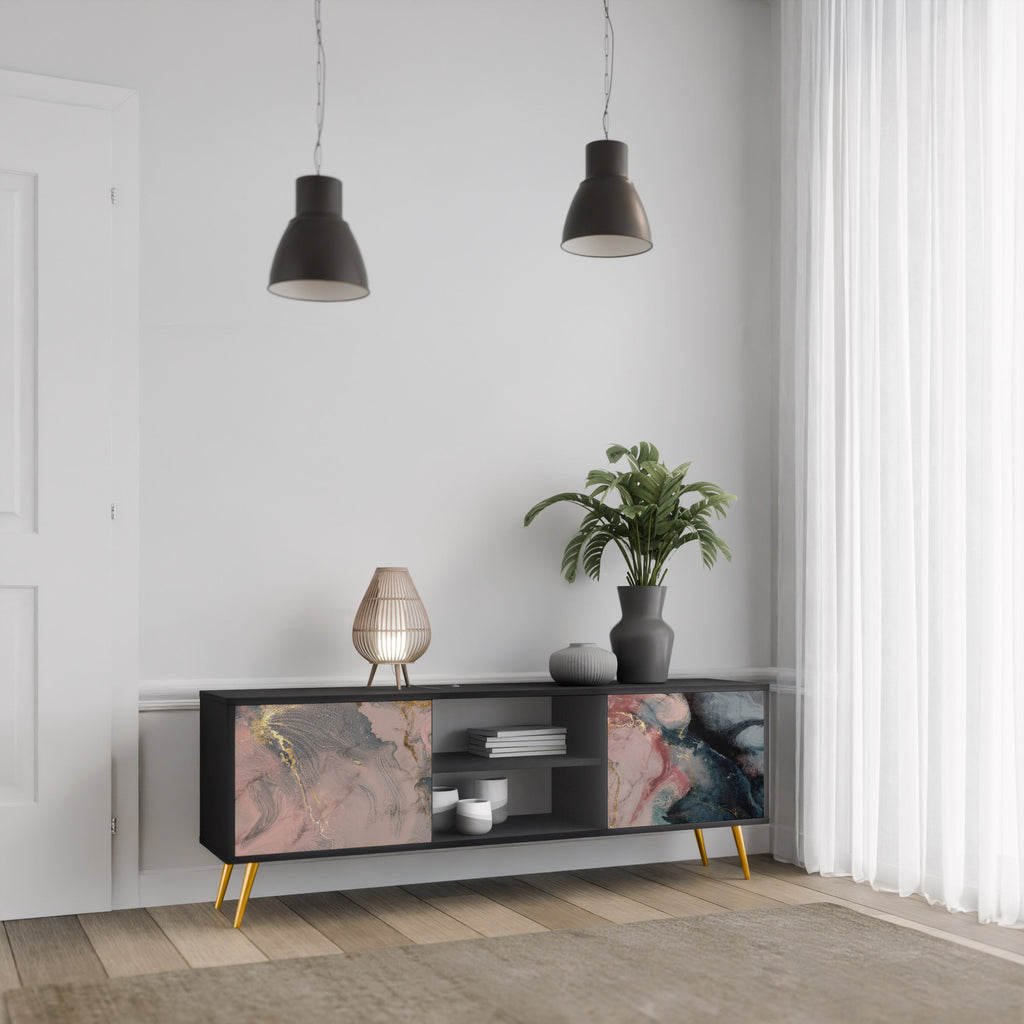 GILDED SWIRLS Móvel de TV com 2 Portas em Acabamento Preto