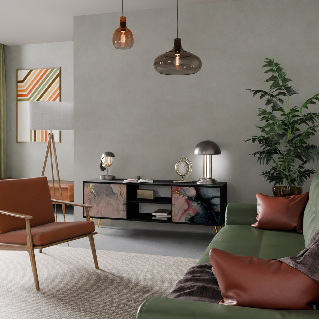 GILDED SWIRLS Móvel de TV com 2 Portas em Acabamento Preto