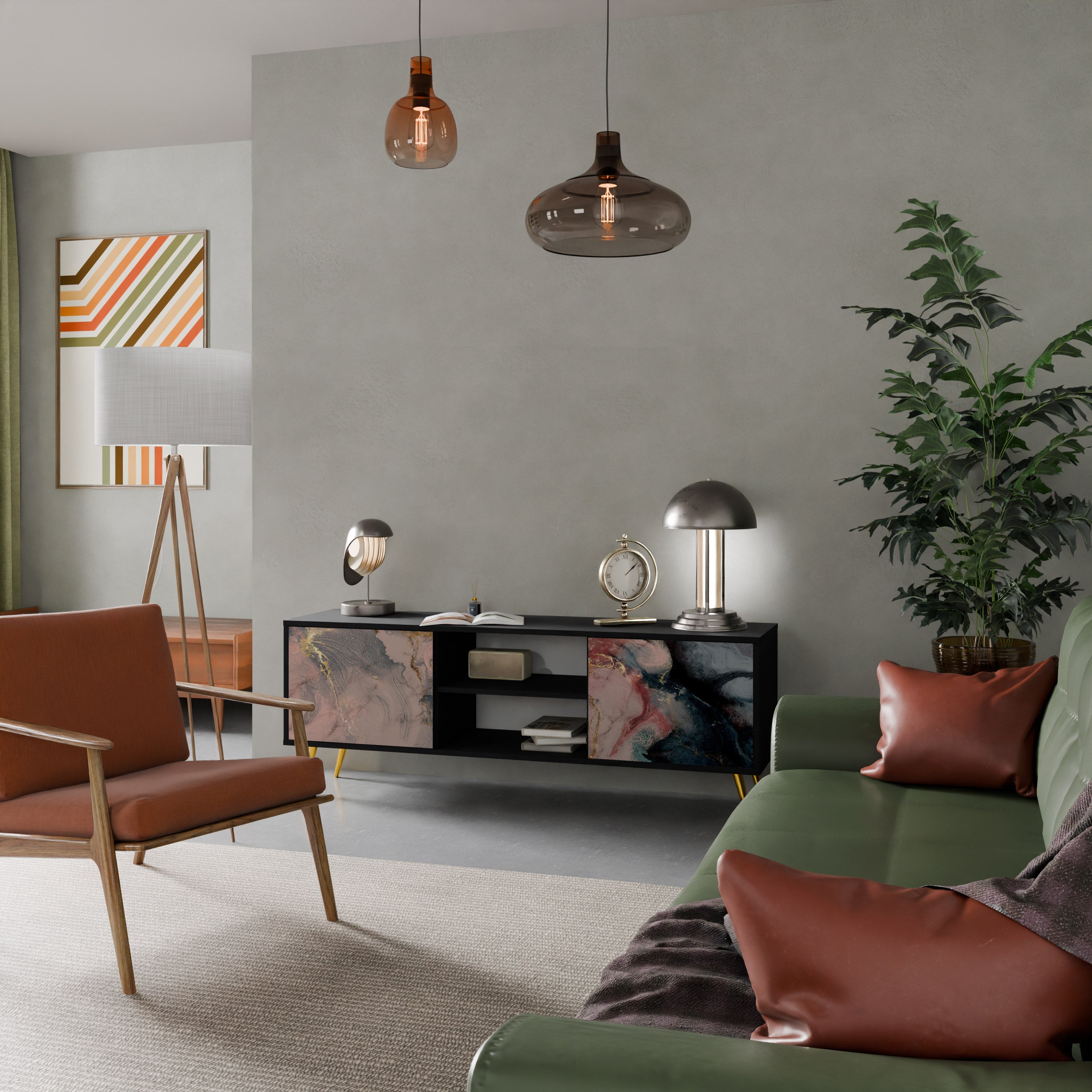 GILDED SWIRLS Móvel de TV com 2 Portas em Acabamento Preto