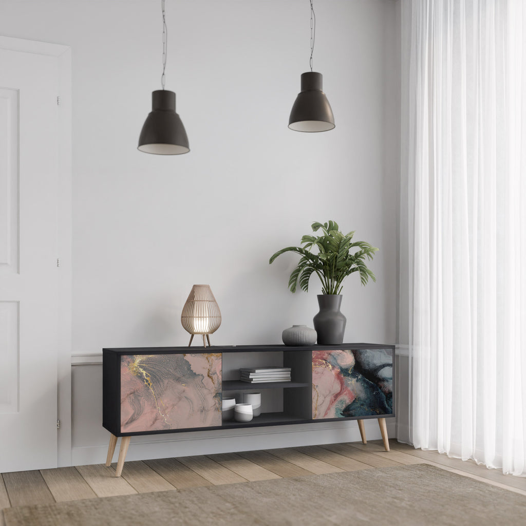 GILDED SWIRLS Móvel de TV com 2 Portas em Acabamento Preto